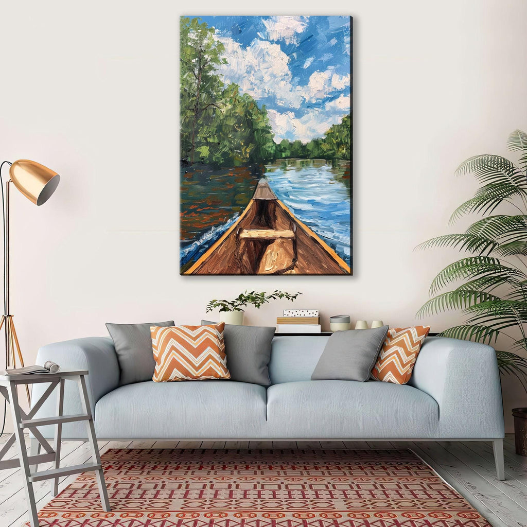 Canoe Lake Art - Large Canvas Art | Gallery Wrapped, Extra Large Rustic Lake Painting