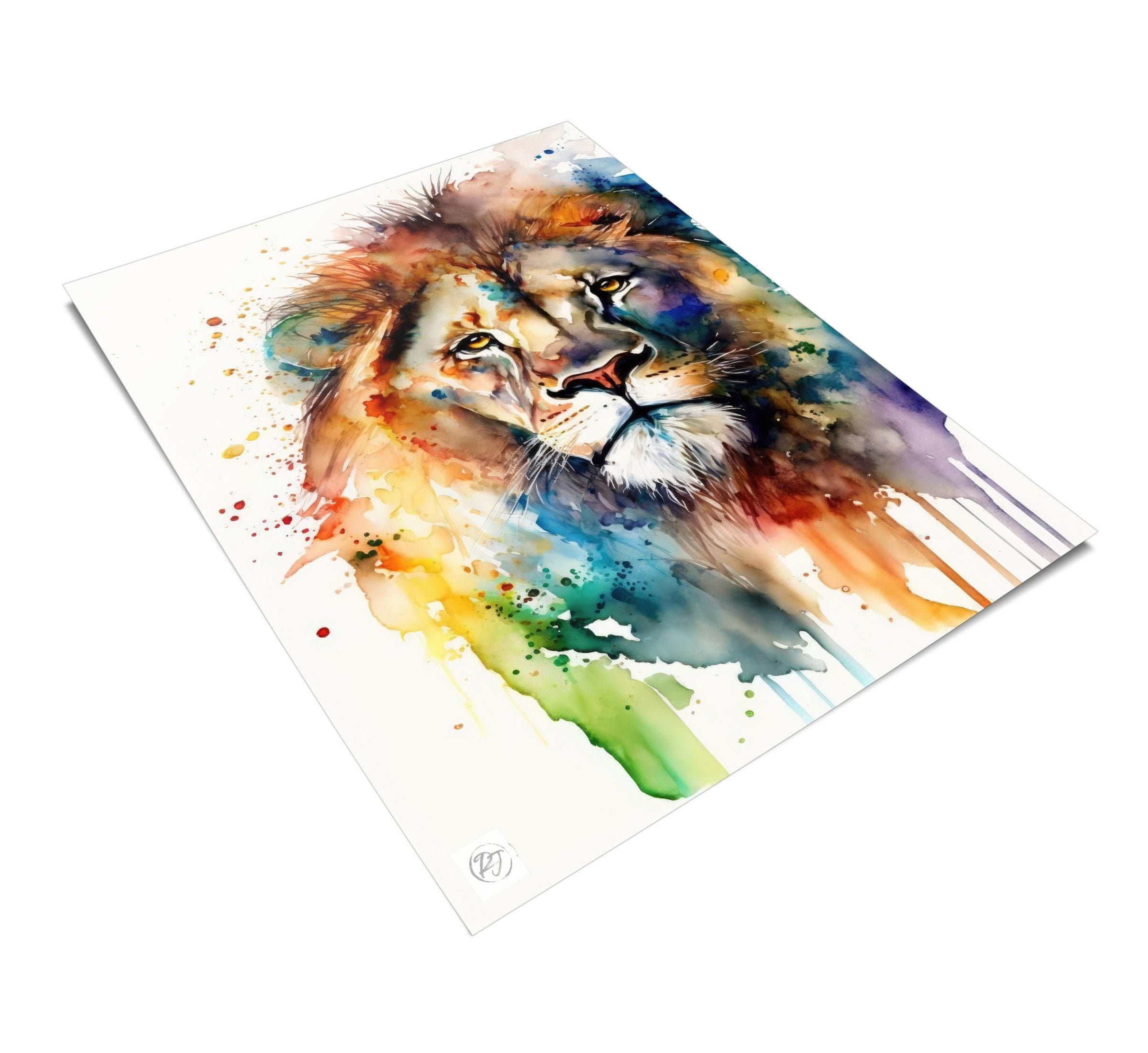 Lion Watercolor Art Print, Nursery Animal Canvas Print, Wildlife Decor, Framed Kids Wall Art