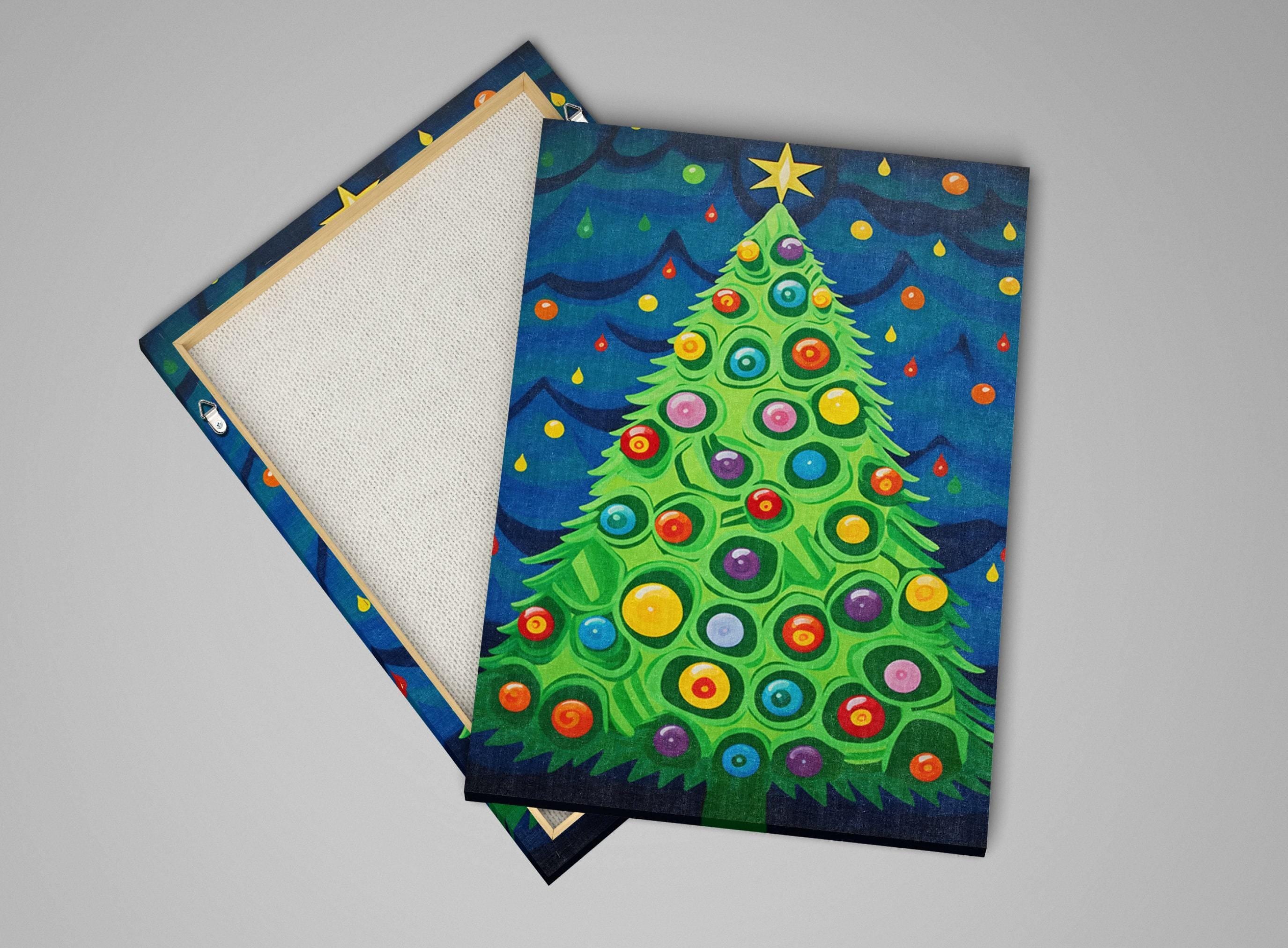 Christmas Canvas Art - Vibrant Holiday Wall Art | Colorful Xmas Tree Painting, Ready to Hang