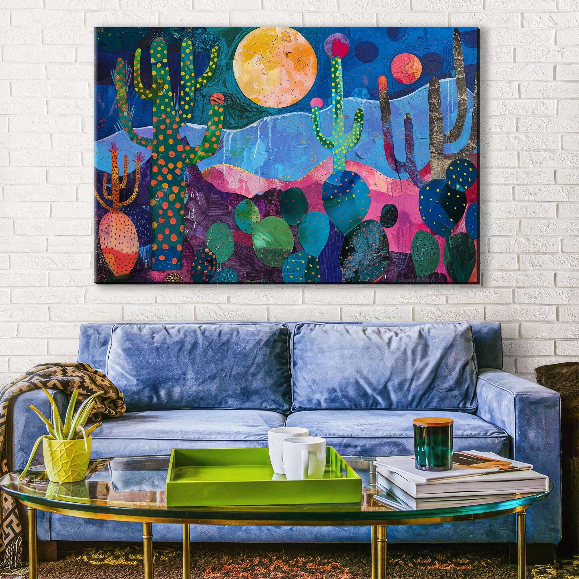 Desert Night Wall Art – Collage Style Southwest Desert Scene on Gallery Wrapped Canvas