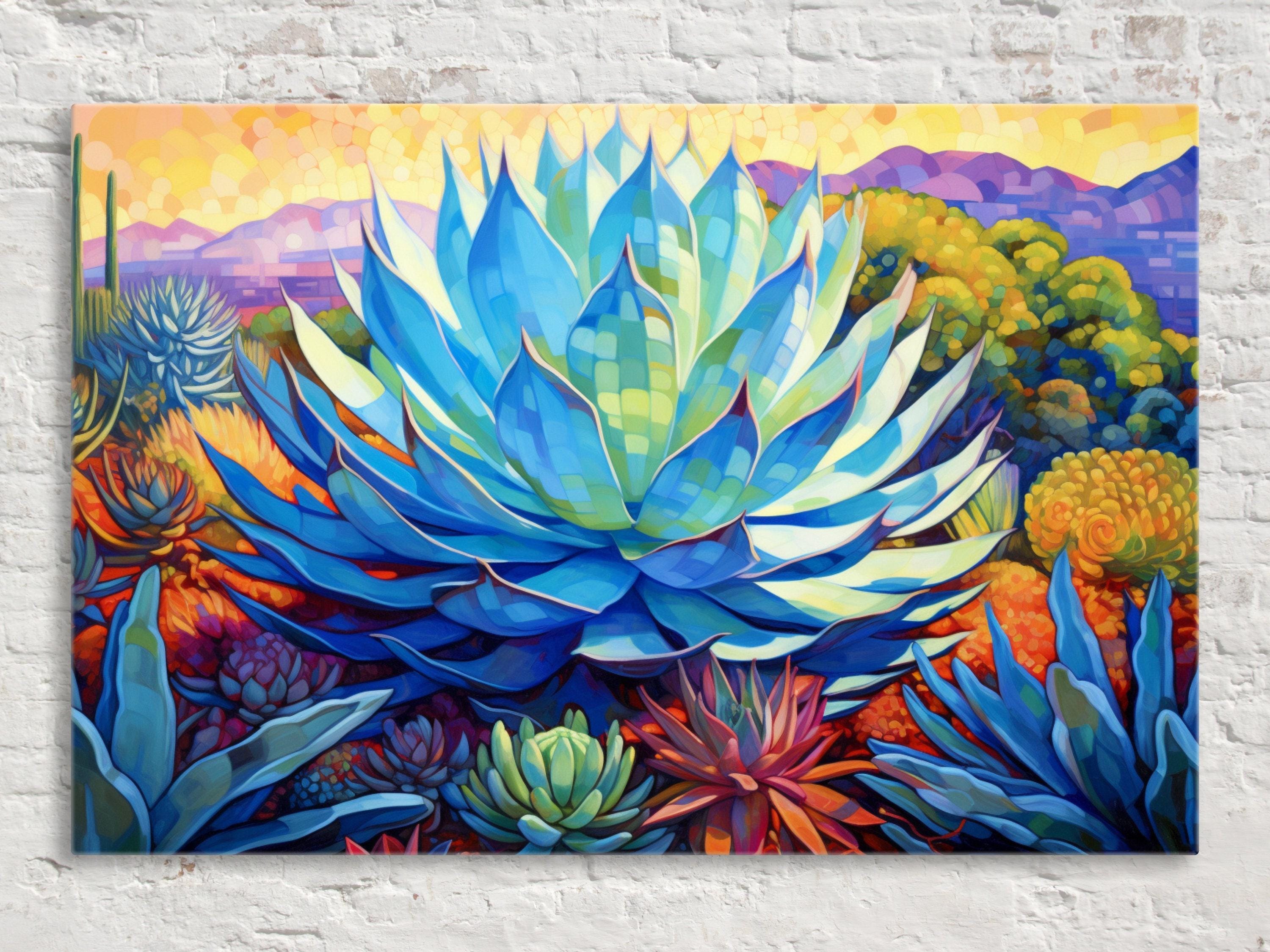 Blue Agave Wall Art – Desert Canvas Print | Southwest Agave Canvas, Extra Large