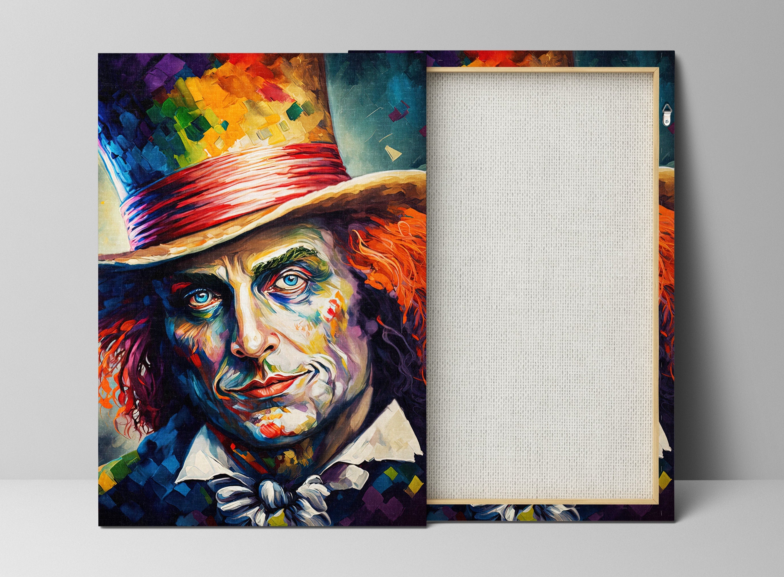 Mad Hatter Wall Art – Wonderland Canvas | Vibrant Fantasy Art Print on Wooden Frame