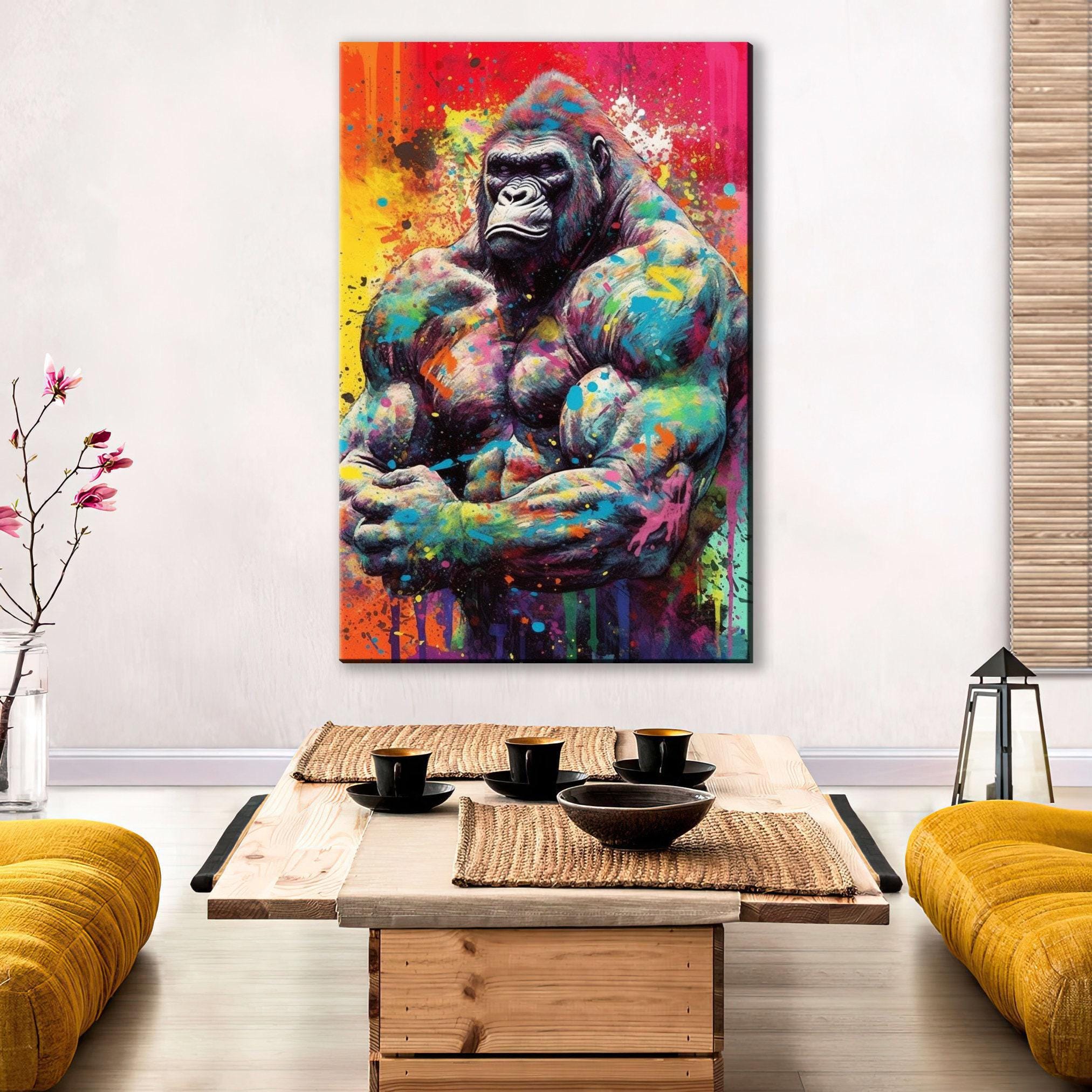 Muscle Gorilla Art – Vibrant Gym Wall Art Canvas | Gallery Wrapped, Ready to Hang
