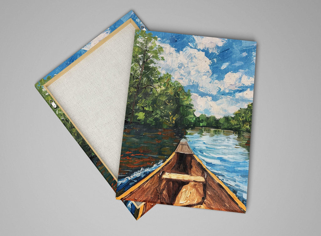 Canoe Lake Art - Large Canvas Art | Gallery Wrapped, Extra Large Rustic Lake Painting