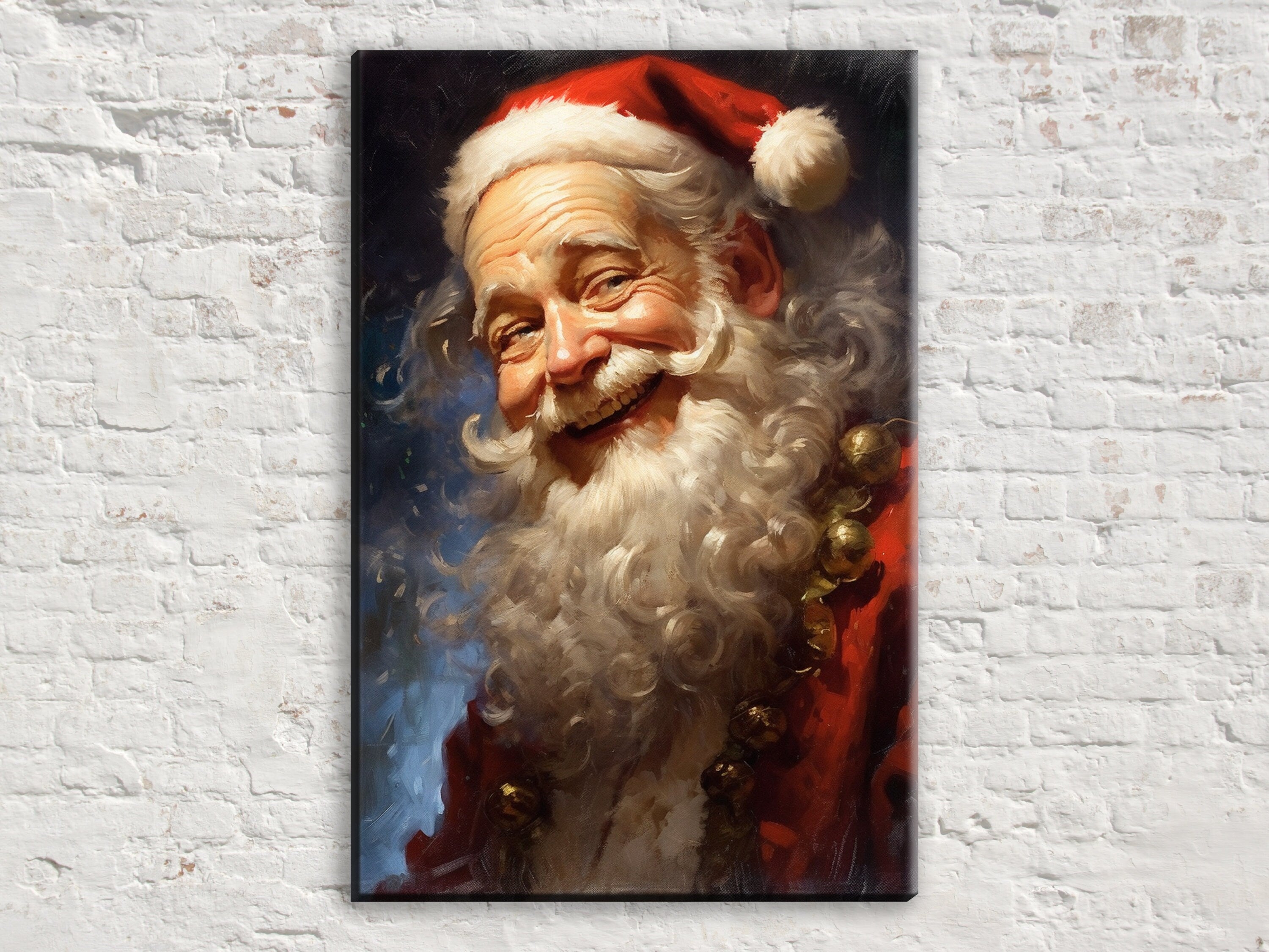 Vintage Santa Claus | Classic Santa Painting on Gallery Wrapped Canvas - Large Giclee Print