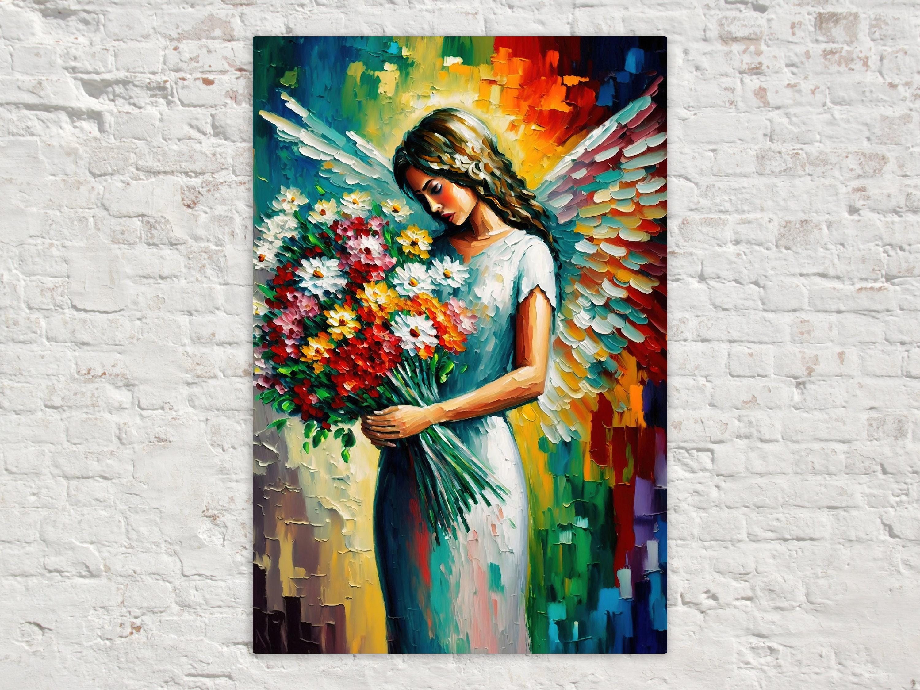 Angel Wall Art – Beautiful Flower Angel Print on Large Gallery Wrapped Canvas