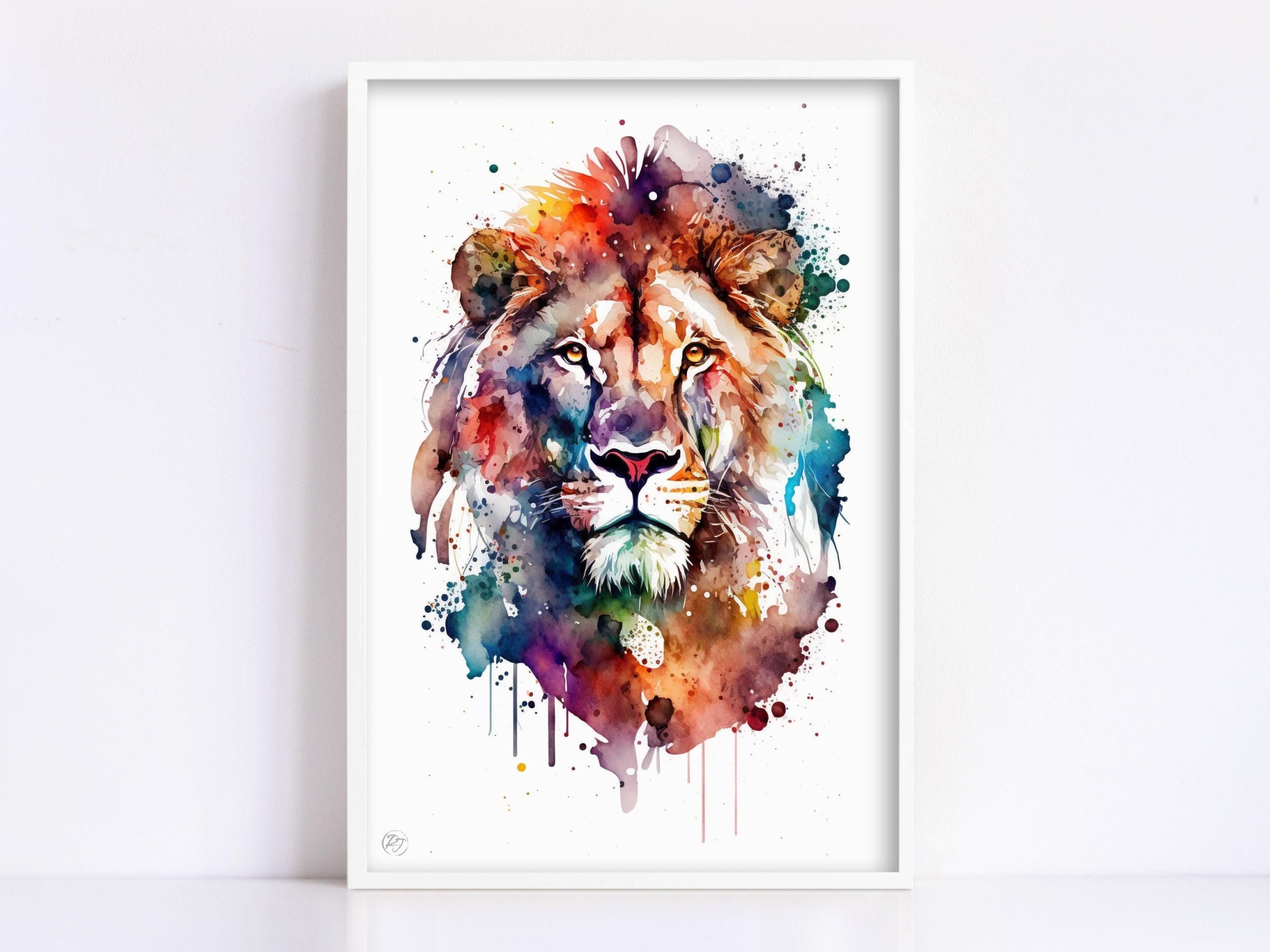 Wildlife Majesty: Lion Watercolor Painting, Giclee Print on Canvas, Artist Paper, Watercolor Paper, Available in Extra Large Sizes
