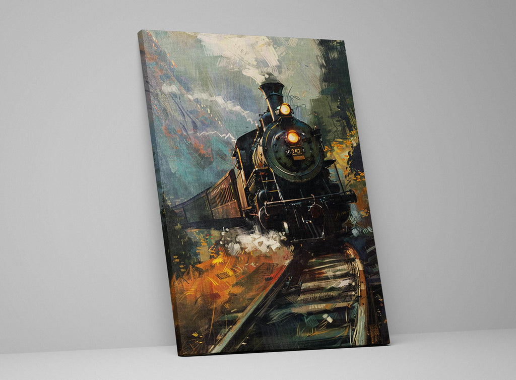 Steam Locomotive Artwork – Vintage Steam Engine on Gallery Wrapped Canvas, Ready to Hang
