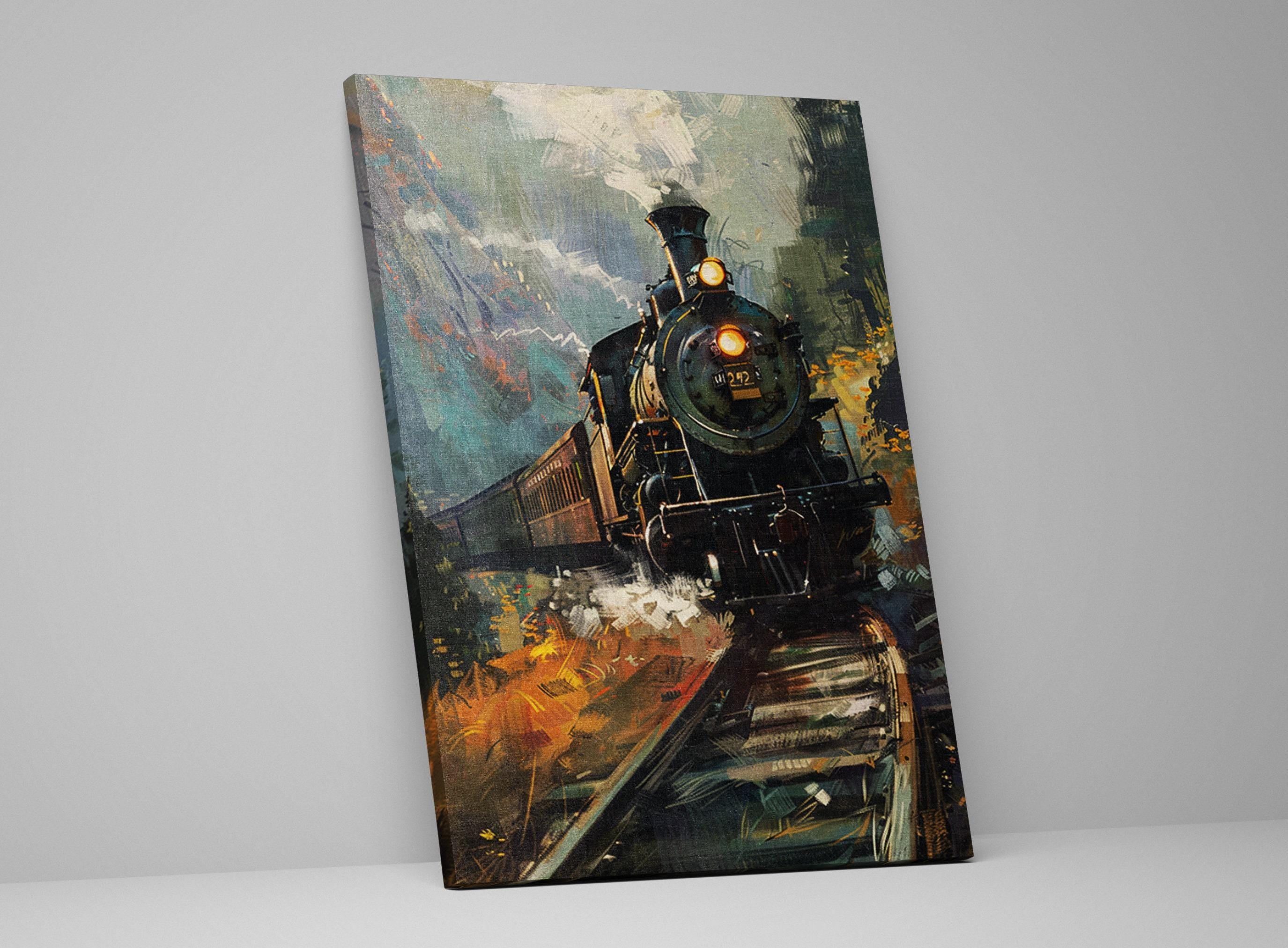 Steam Locomotive Artwork – Vintage Steam Engine on Gallery Wrapped Canvas, Ready to Hang