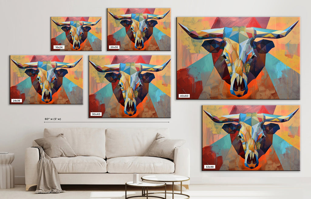 Cow Skull Wall Art – Contemporary Skull Art on Gallery Wrapped Canvas, Ready to Hang