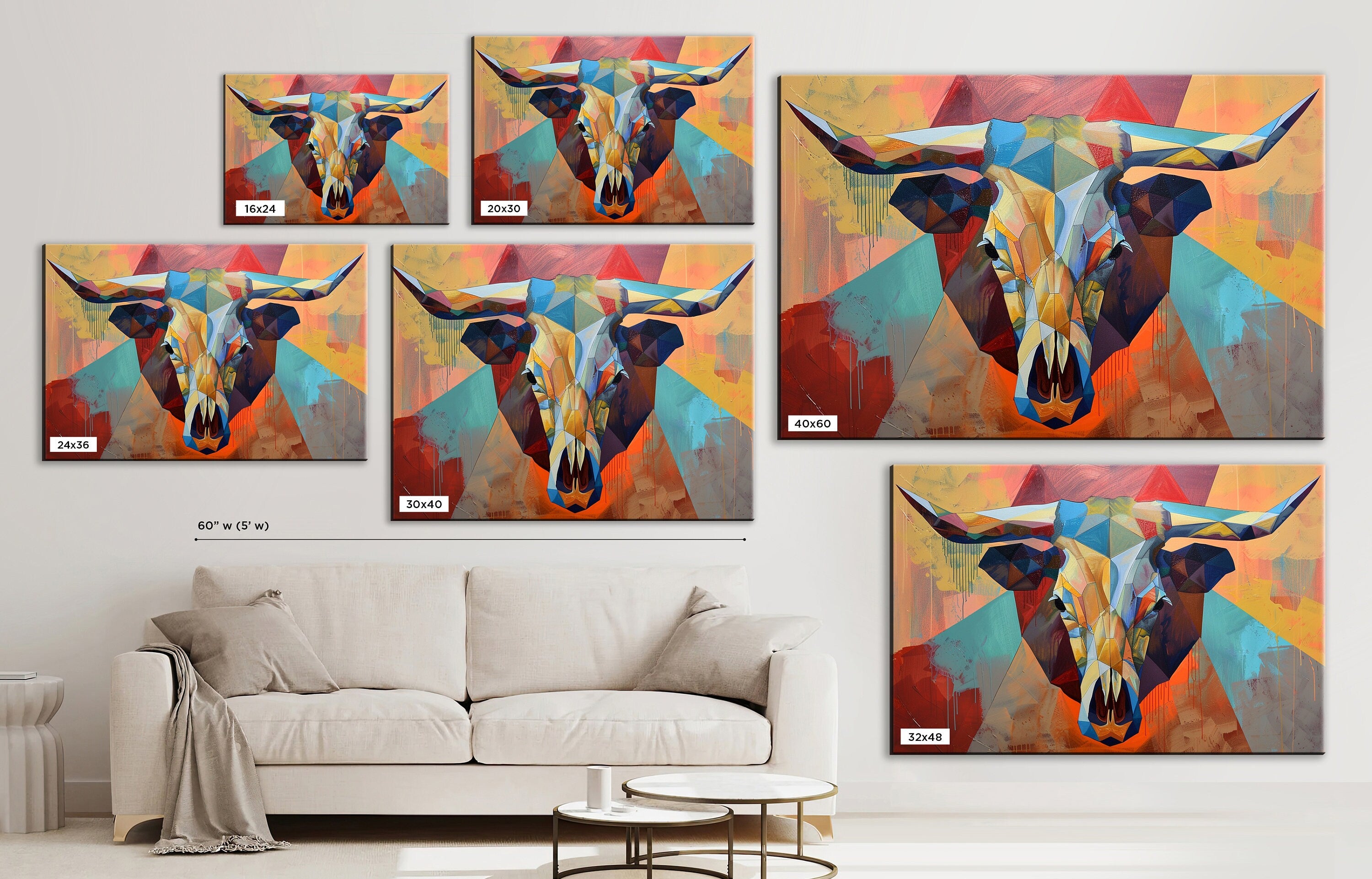 Cow Skull Wall Art – Contemporary Skull Art on Gallery Wrapped Canvas, Ready to Hang