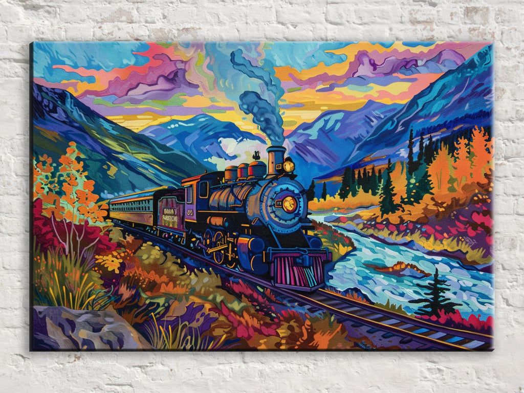 Vintage Locomotive Wall Art - Steam Train Artwork on Gallery Wrapped Canvas, Ready to Hang