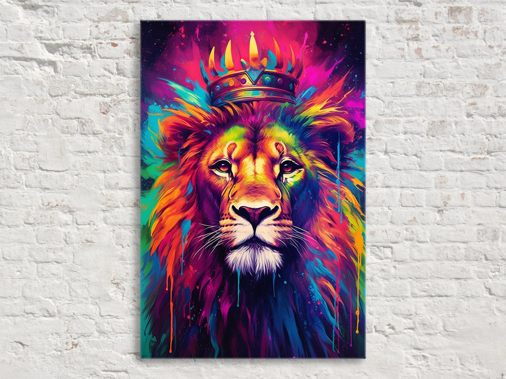 Lion Canvas Wall Art - Majestic Crown Lion Painting on Large Gallery Wrapped Canvas