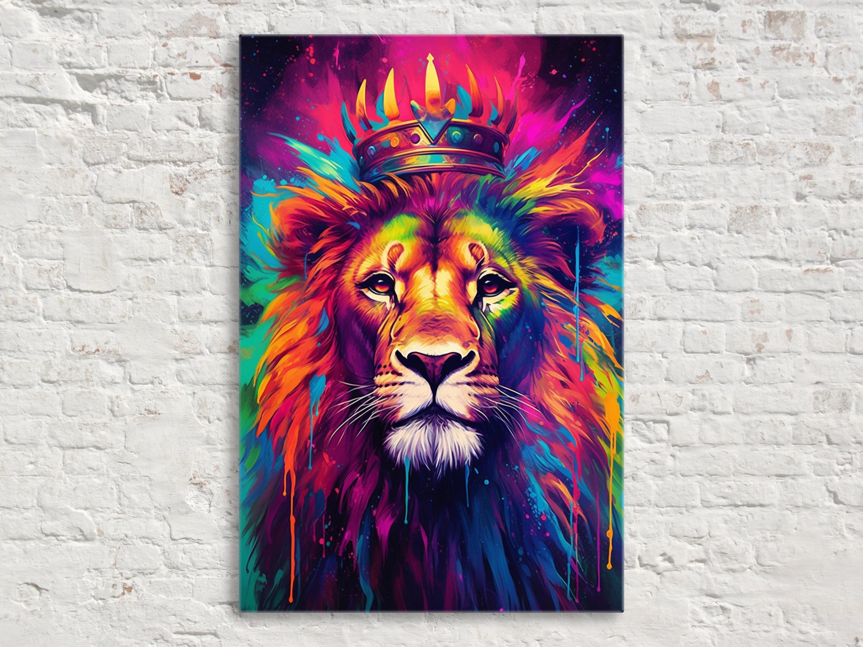 Lion Canvas Wall Art - Majestic Crown Lion Painting on Large Gallery Wrapped Canvas