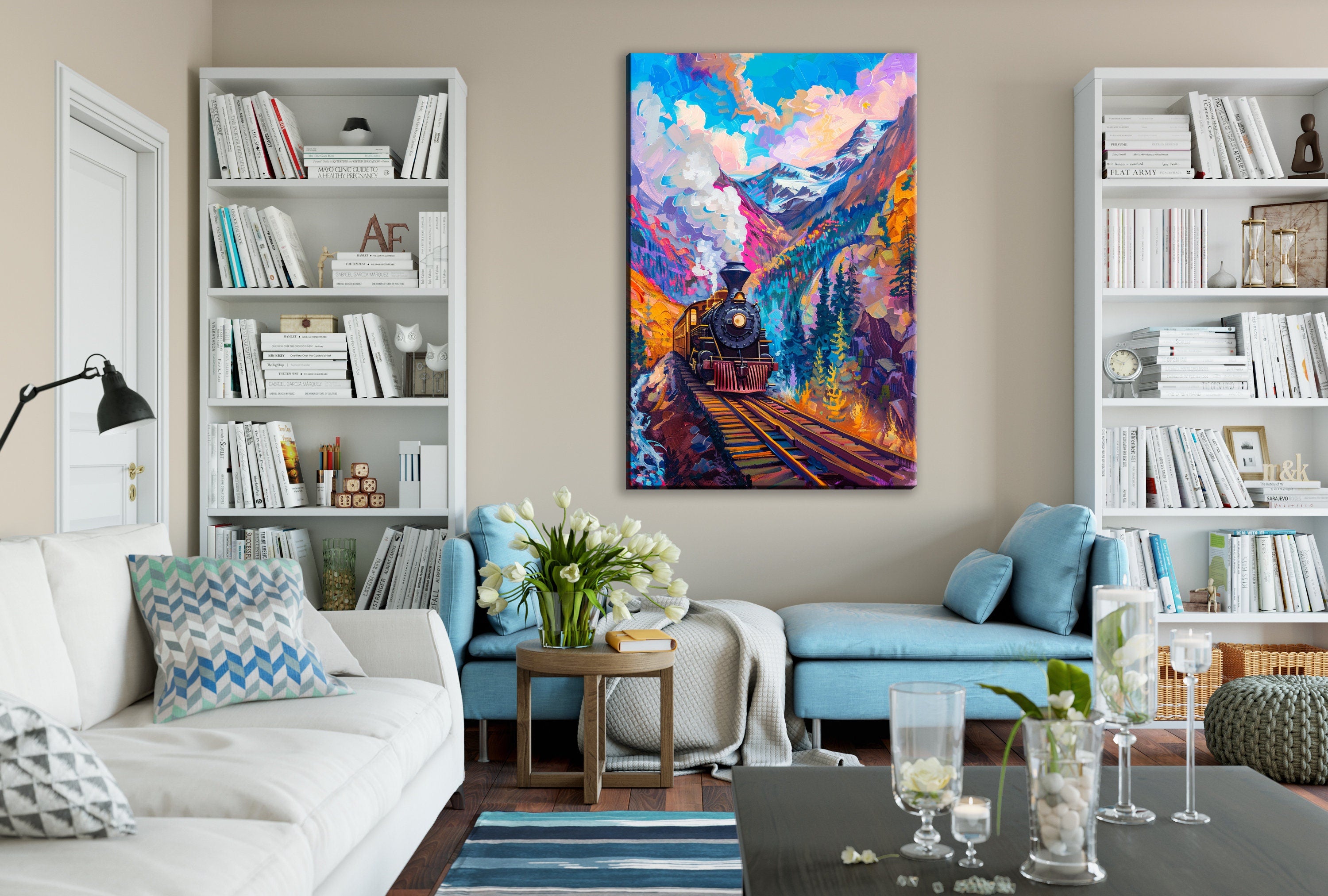Train Canvas Art - Industrial Colorful Pop Art Canvas | Gallery Wrapped, Ready to Hang