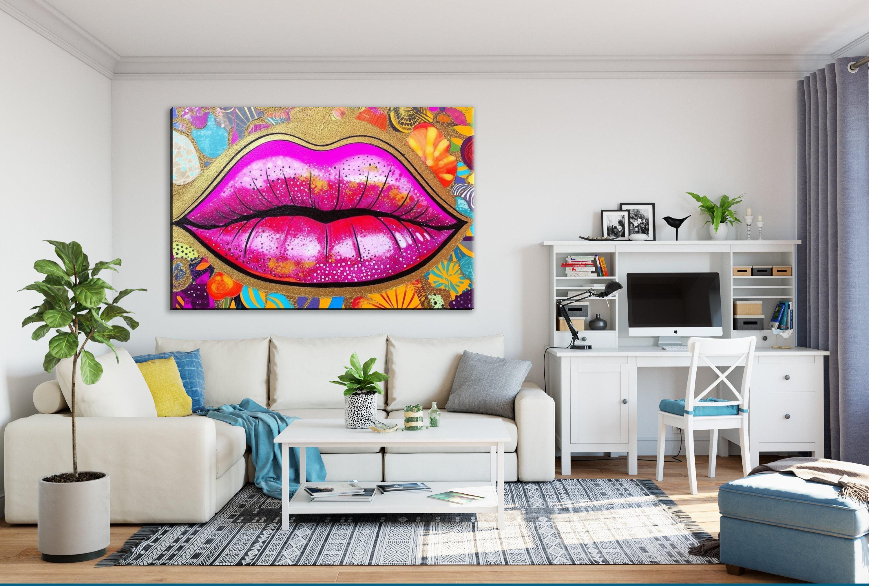 Gold Glitter Lips Canvas Wall Art – Large Feminine Pop Art Decor, Gallery Ready Print