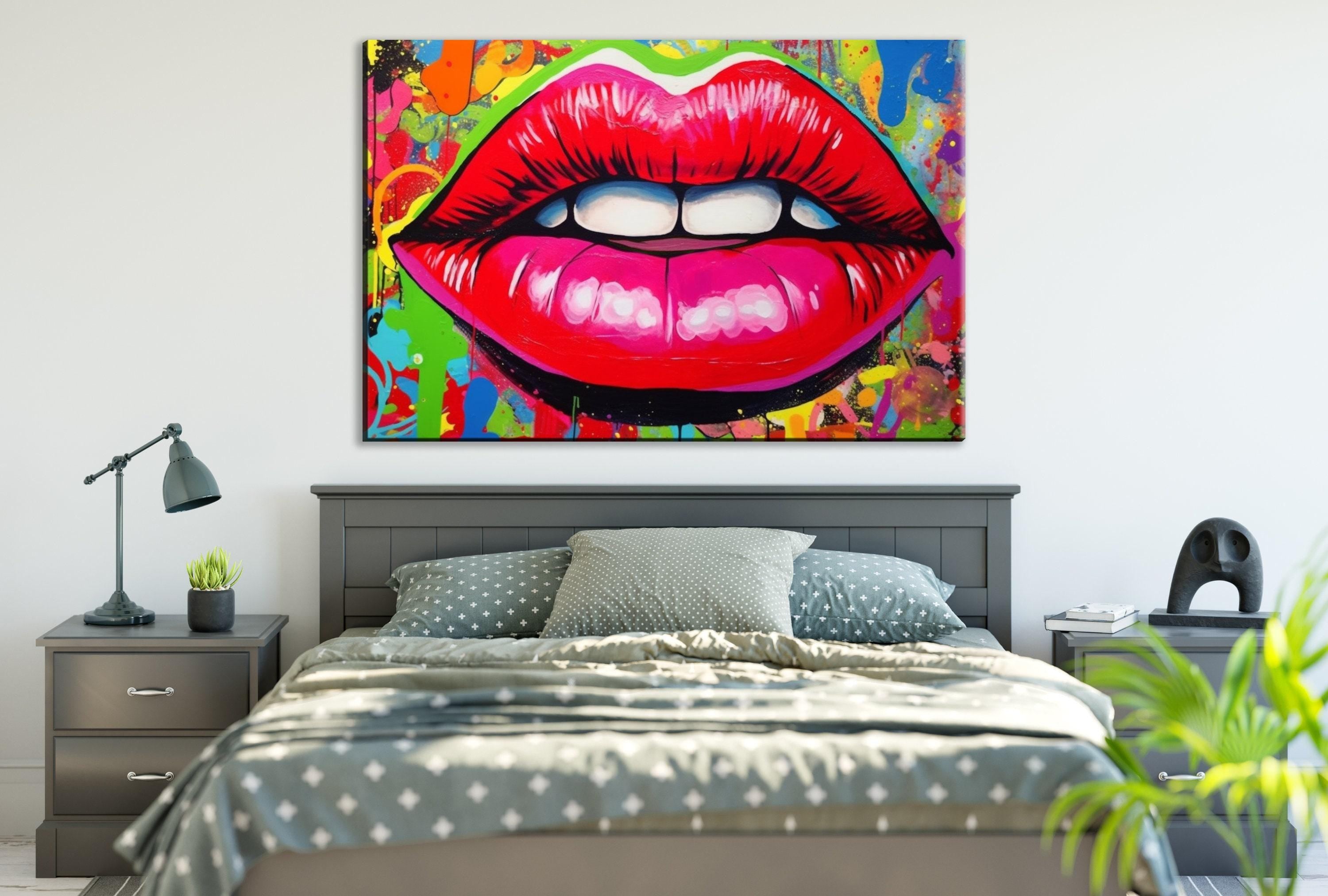 Pop Art Lips - Urban Street Art Canvas Wall Decor | Large Spraypaint Acrylic Print