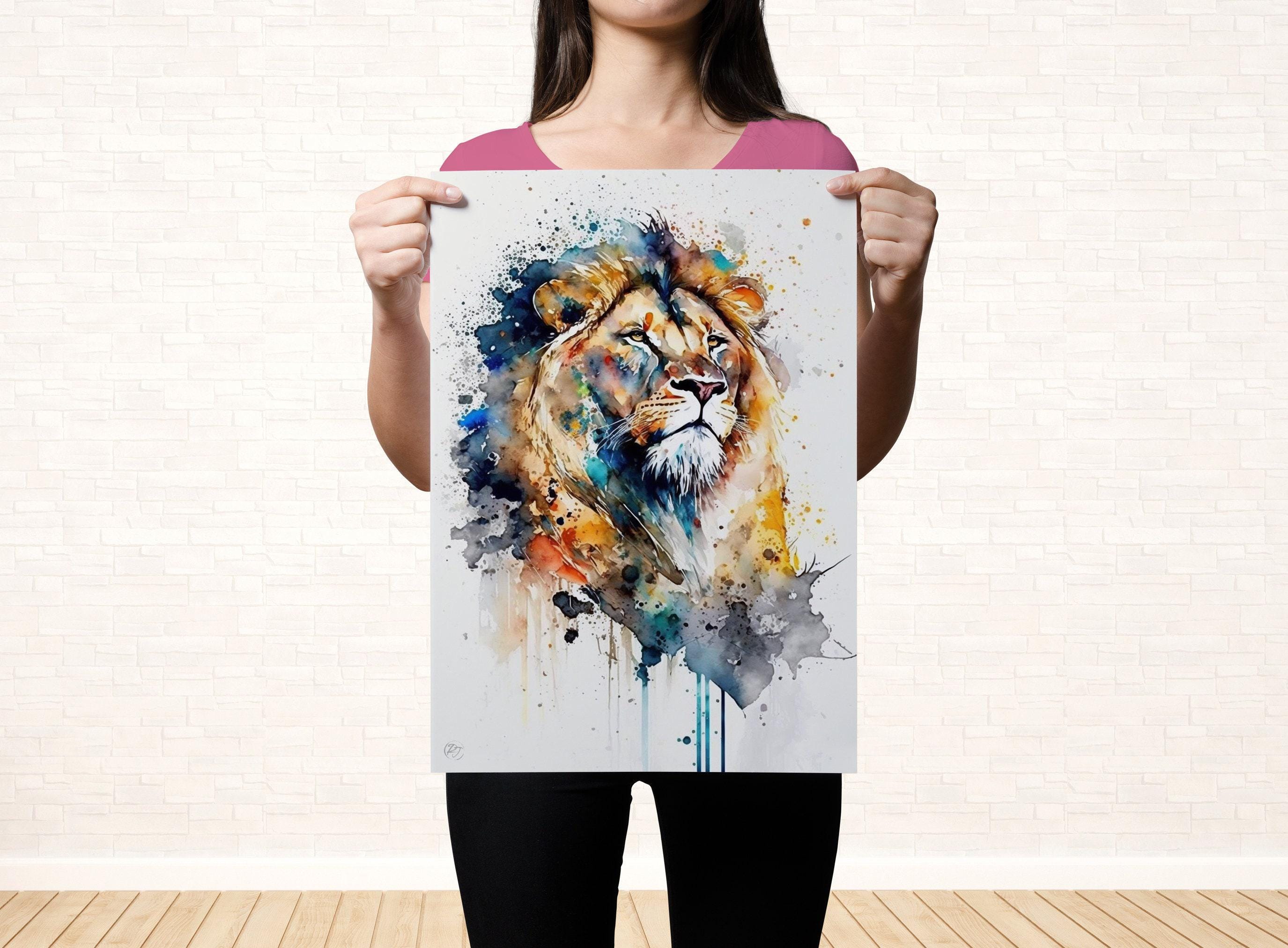 Majestic Lion: Watercolor Lion Wall Art Print, Giclee Print on Canvas, Artist Paper, Watercolor Paper, Available in Extra Large Sizes