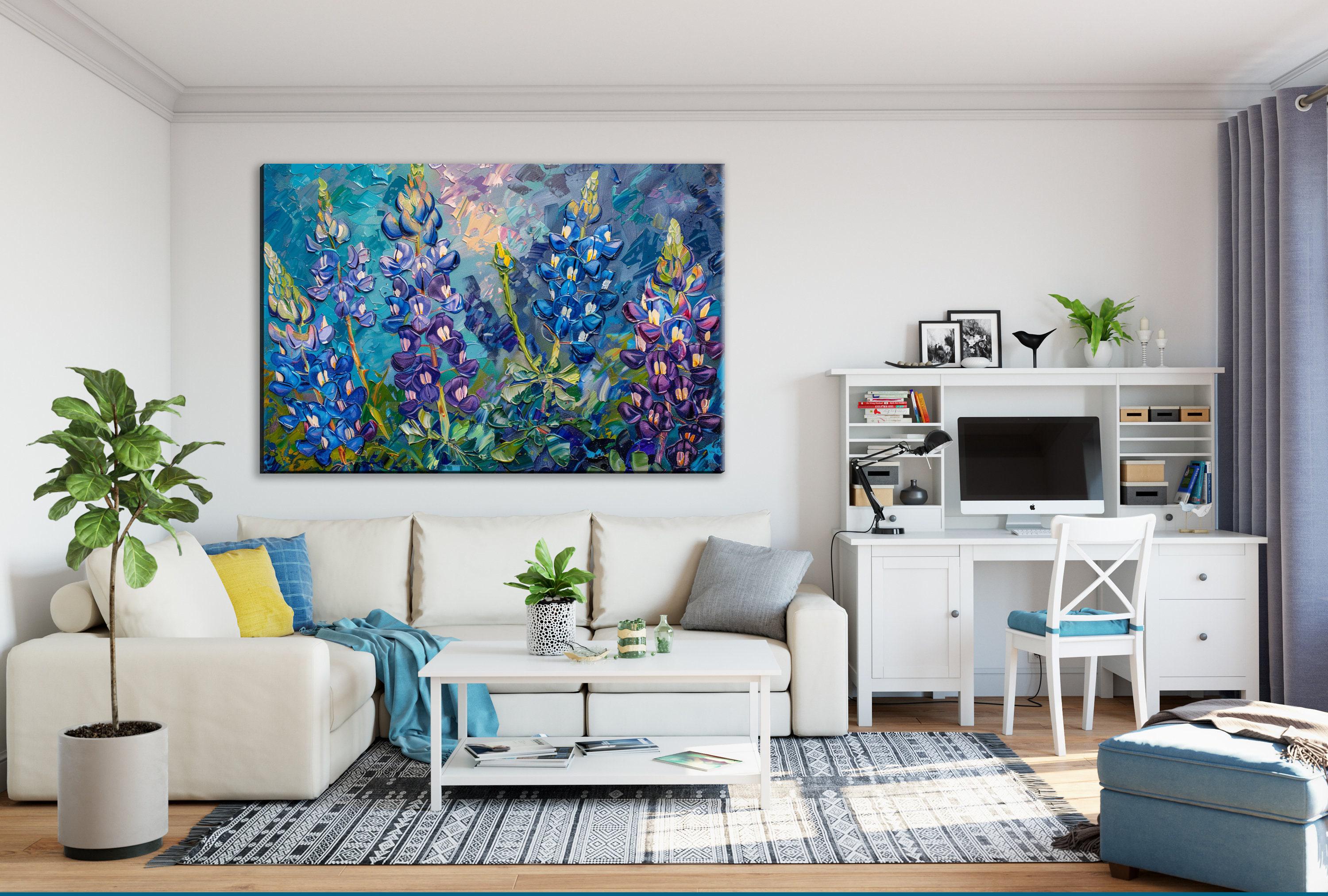 Texas Bluebonnet Painting - Large Canvas Wall Art | Blue Purple Flowers, Gallery Wrapped Print