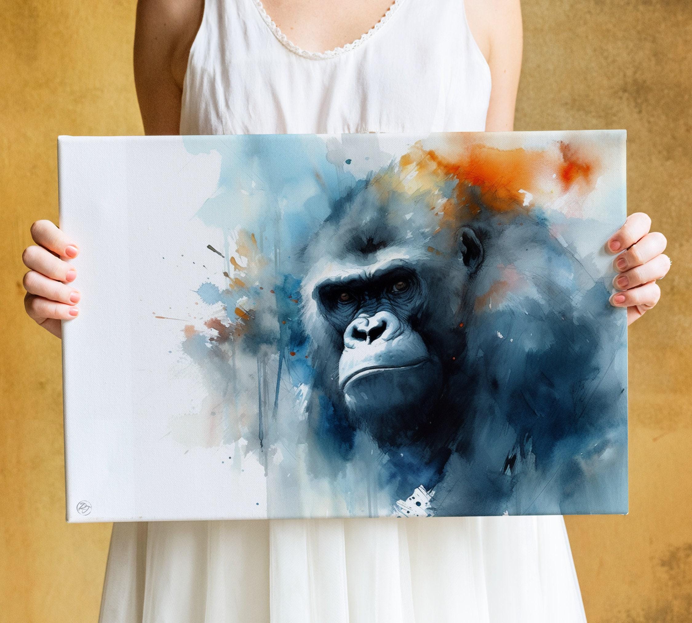 Strength in Silence: Watercolor Gorilla Wall Decor, Giclee Print on Canvas, Artist Paper, Watercolor Paper, Available in Extra Large Sizes