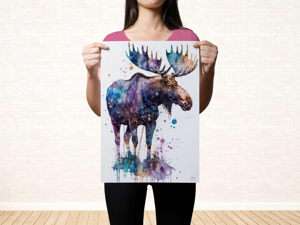 Moose Watercolor Art Print, Nursery Animal Canvas Print, Cute Decor, Framed Kids Wall Art