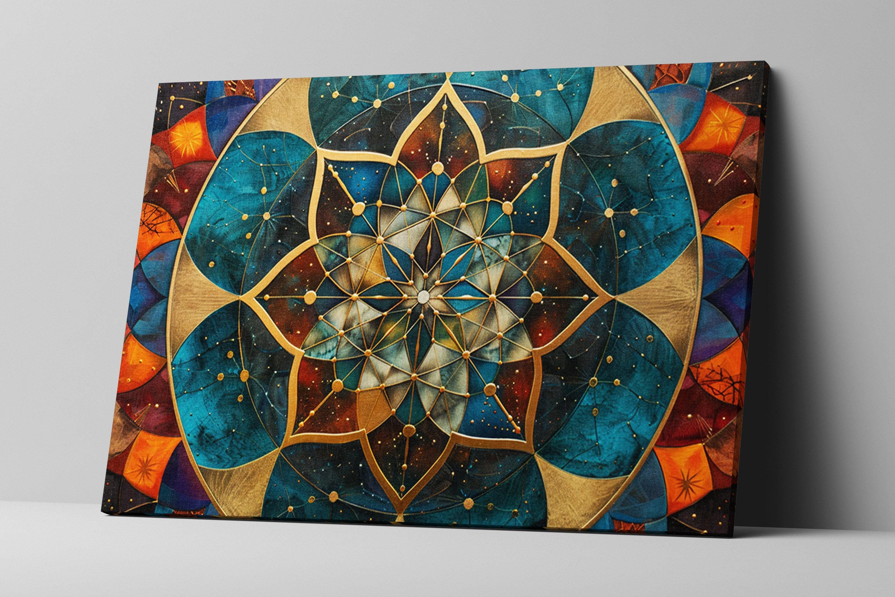 Sacred Geometry Wall Art – Extra Large Canvas with Gold Accented Print, Ready to Hang