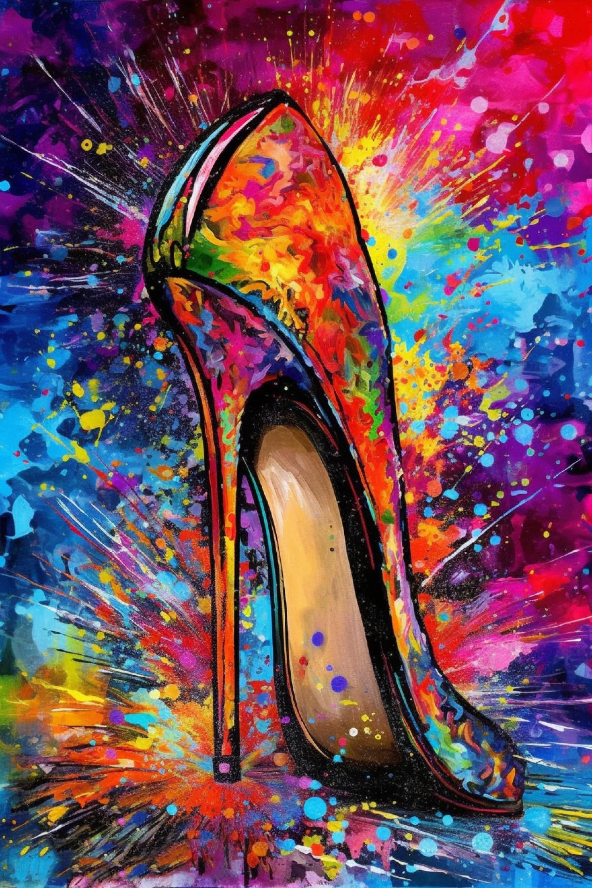 High Heel Painting - Colorful Canvas Wall Art with Stylish Heels Decor
