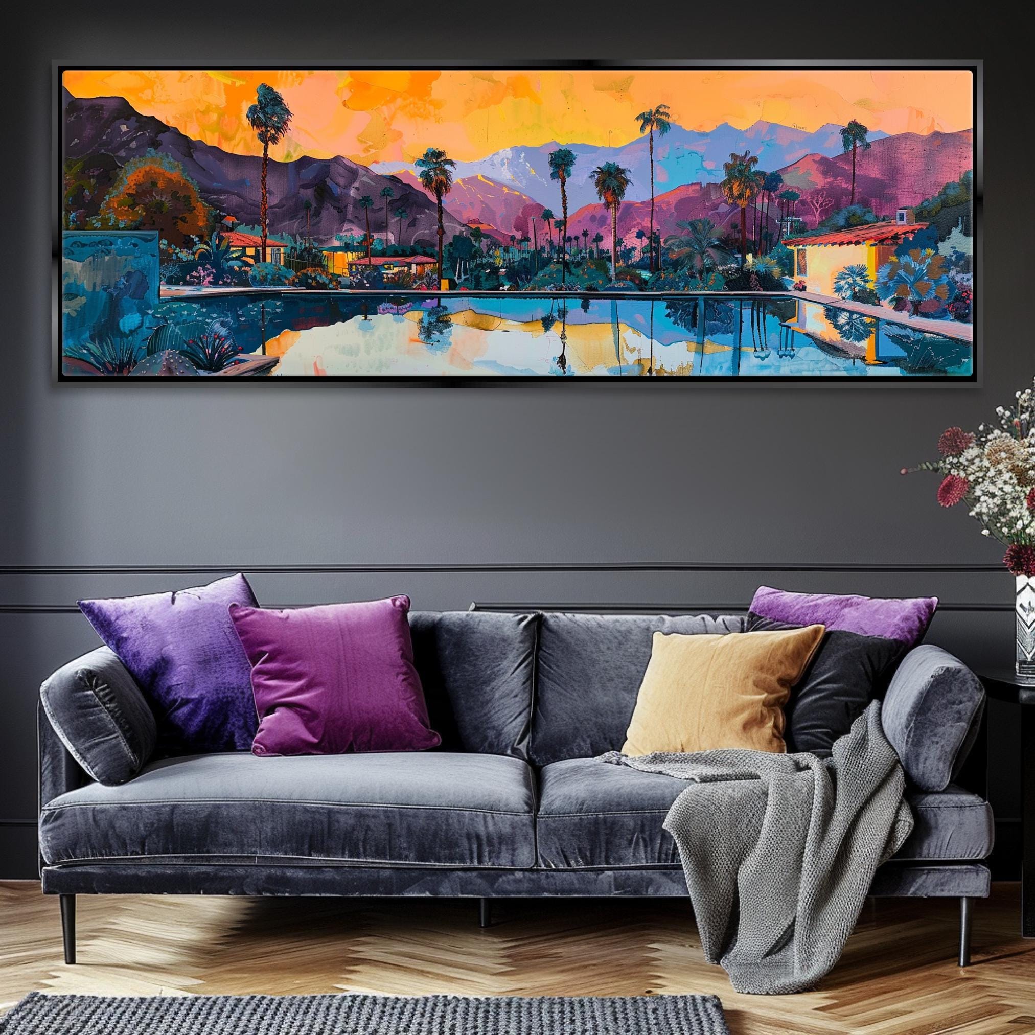 Palm Springs Wall Art – Panoramic Framed Canvas, Extra Large Gallery Wrapped Desert Landscape