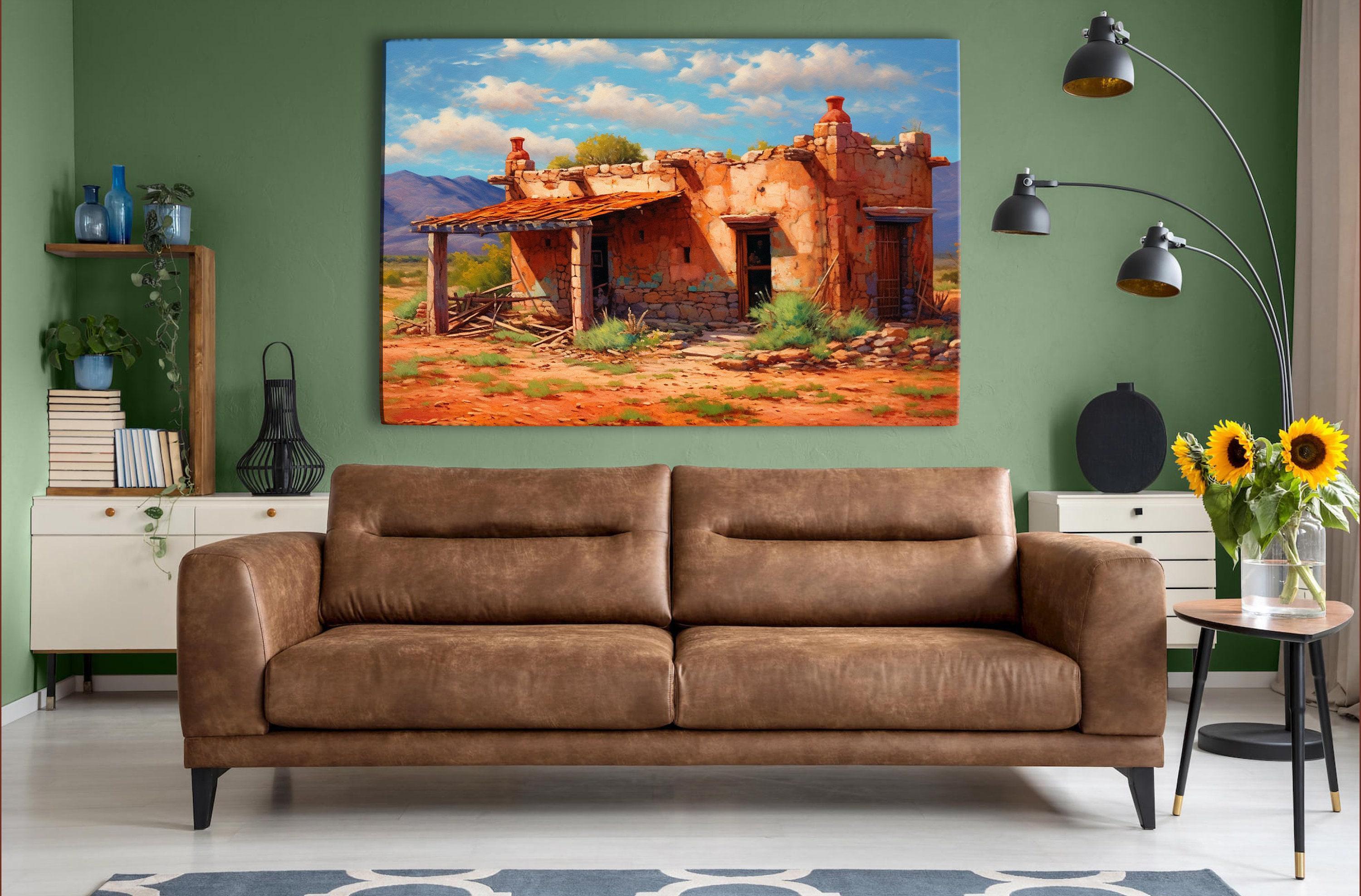 Spanish Adobe Wall Art – Rustic Western Canvas with Vibrant Giclée Print, Ready to Hang
