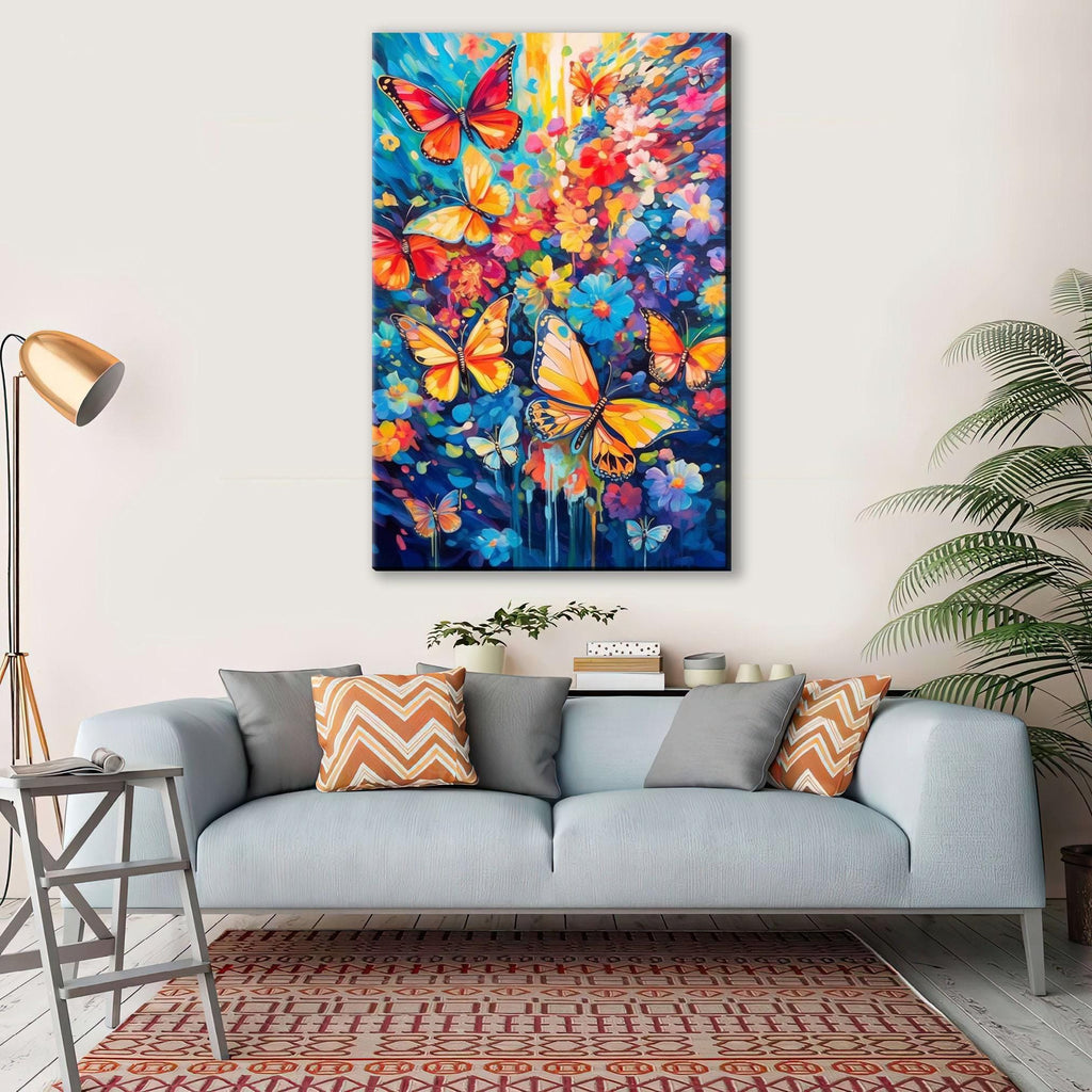 Butterfly Wall Art – Large Canvas Art with Vibrant Butterfly Print & Wood Frame
