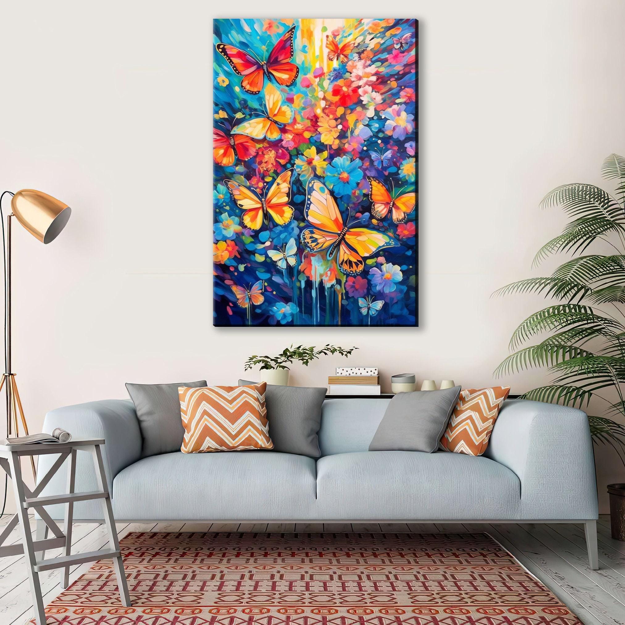 Butterfly Wall Art – Large Canvas Art with Vibrant Butterfly Print & Wood Frame