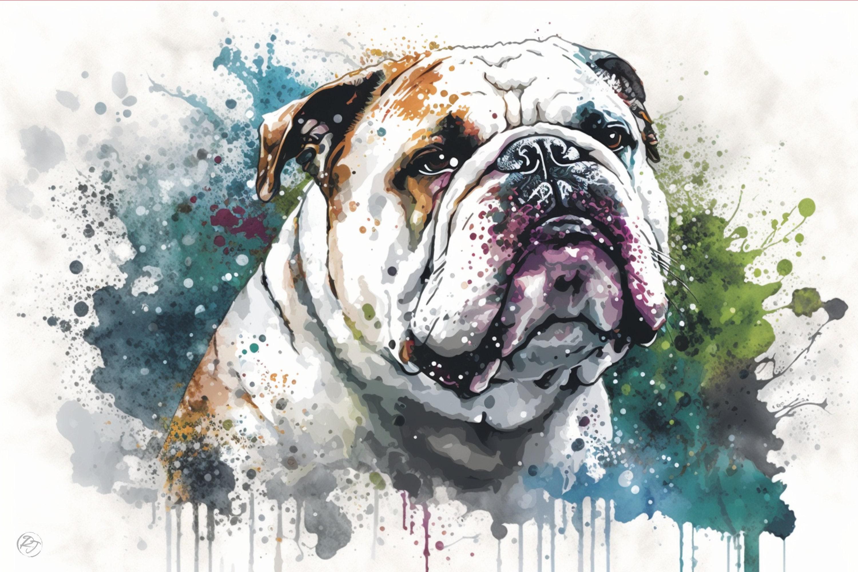 Adorable Bulldog Expression: Watercolor Wall Art, Giclee Print on Canvas, Artist Paper, Watercolor Paper, Available in Extra Large Sizes
