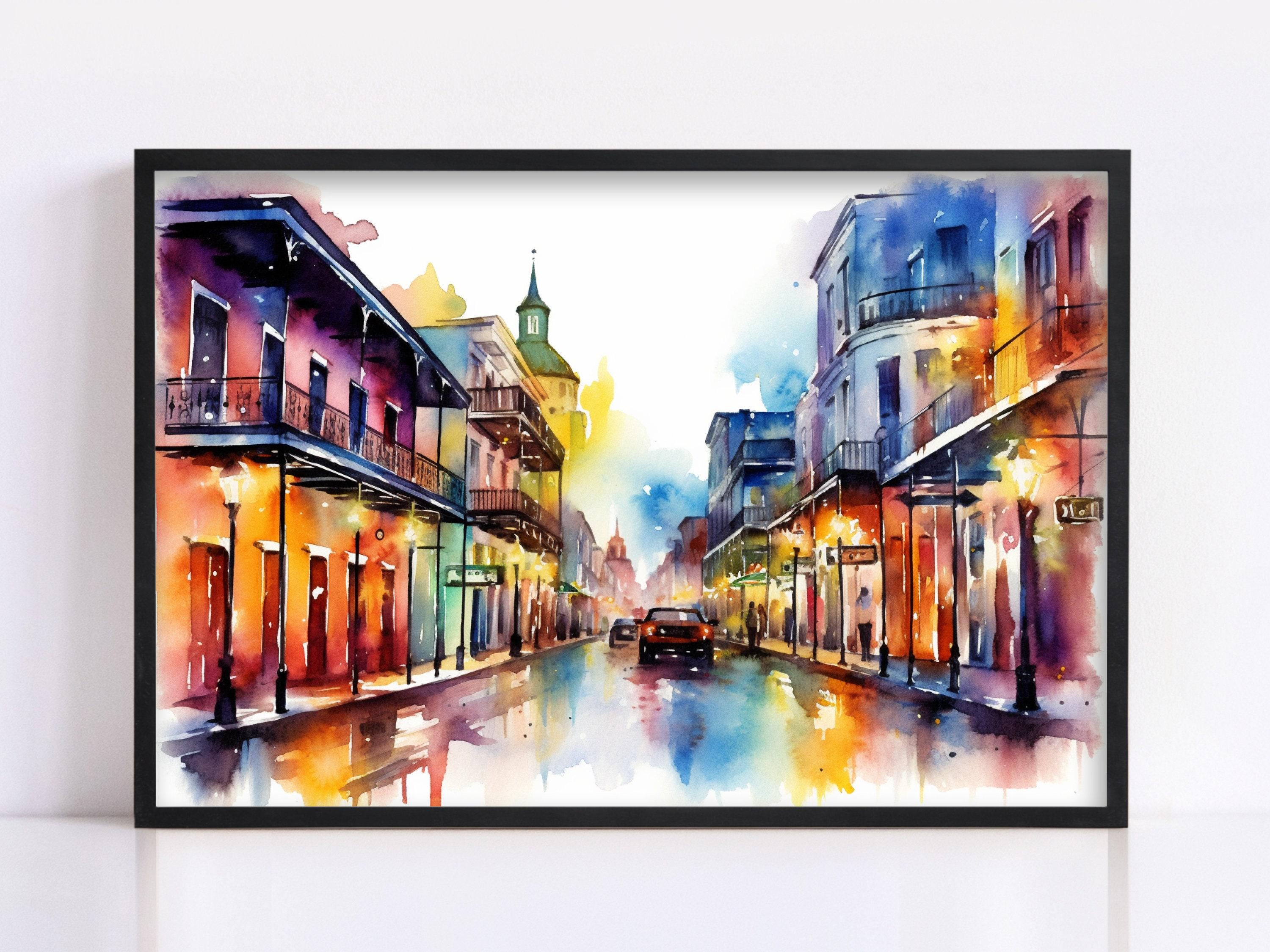French Quarter Elegance - New Orleans Watercolor Art, Giclee Print on Canvas, Artist Paper, Watercolor Paper, Available in Extra Large Sizes