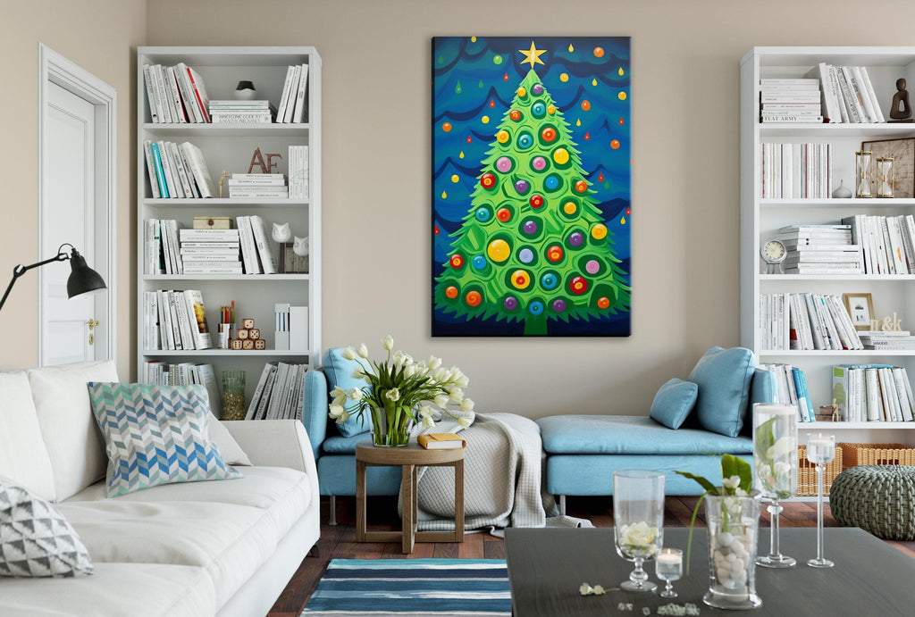 Christmas Canvas Art - Vibrant Holiday Wall Art | Colorful Xmas Tree Painting, Ready to Hang