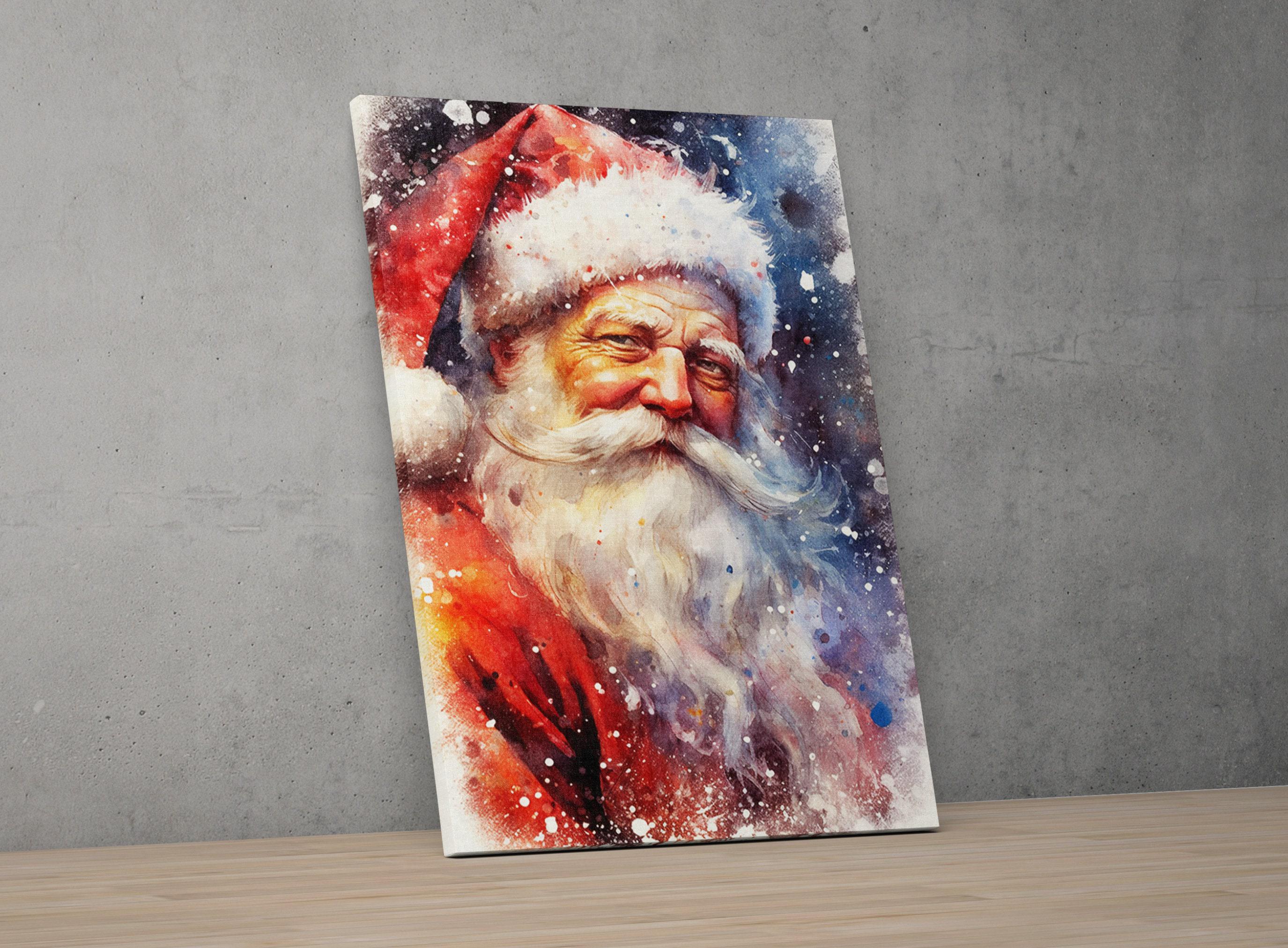 Santa Claus Watercolor Print - Cozy Holiday Art, Giclee Print on Canvas, Artist Paper, Watercolor Paper, Available in Extra Large Sizes