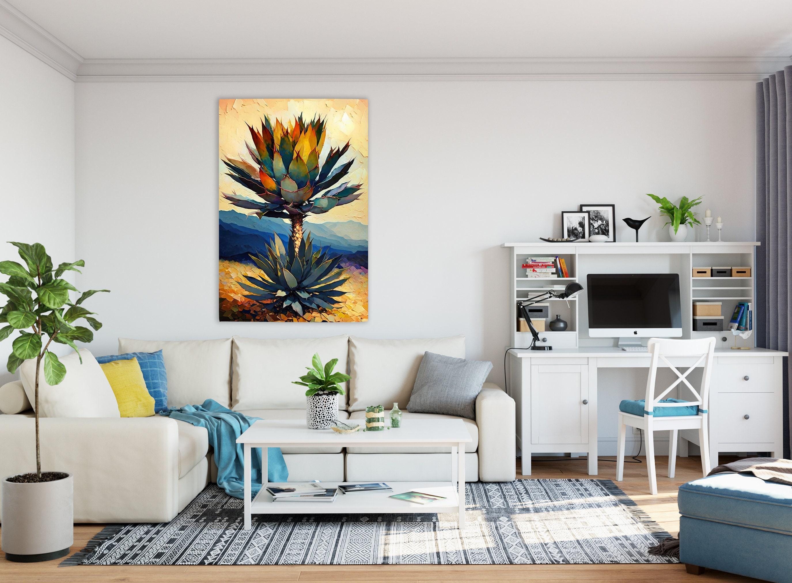 Desert Landscape Canvas – Southwest Wall Art | Vibrant Agave Cactus Decor, Ready to Hang