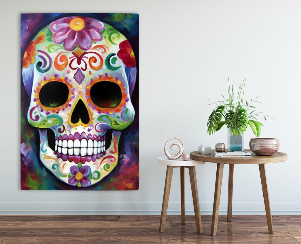 Sugar Skull Wall Art – Colorful Day of the Dead Art on Large Giclee Canvas Print