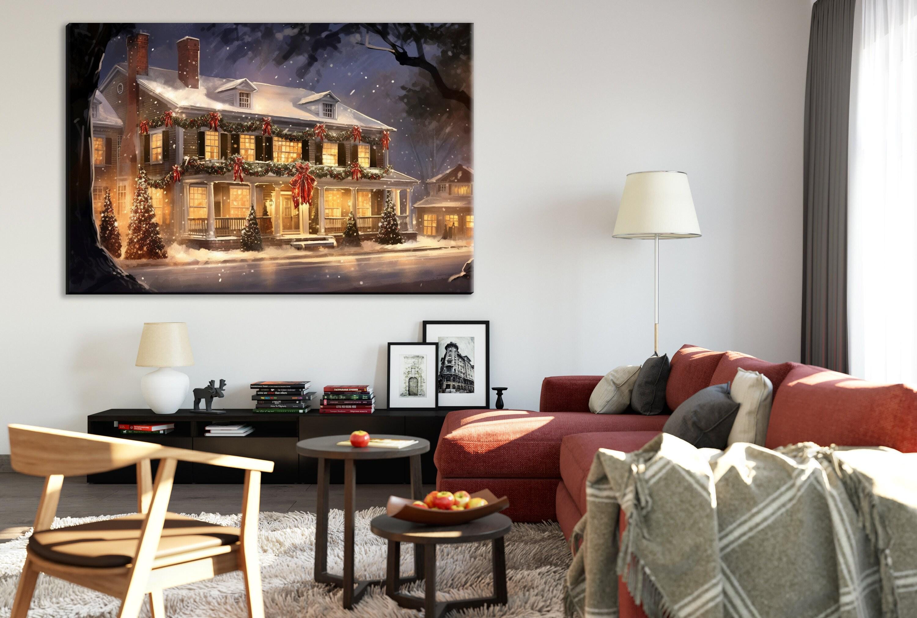 Cozy Christmas House Print - Holiday Wall Art on Gallery Wrapped Canvas, Extra Large Sizes