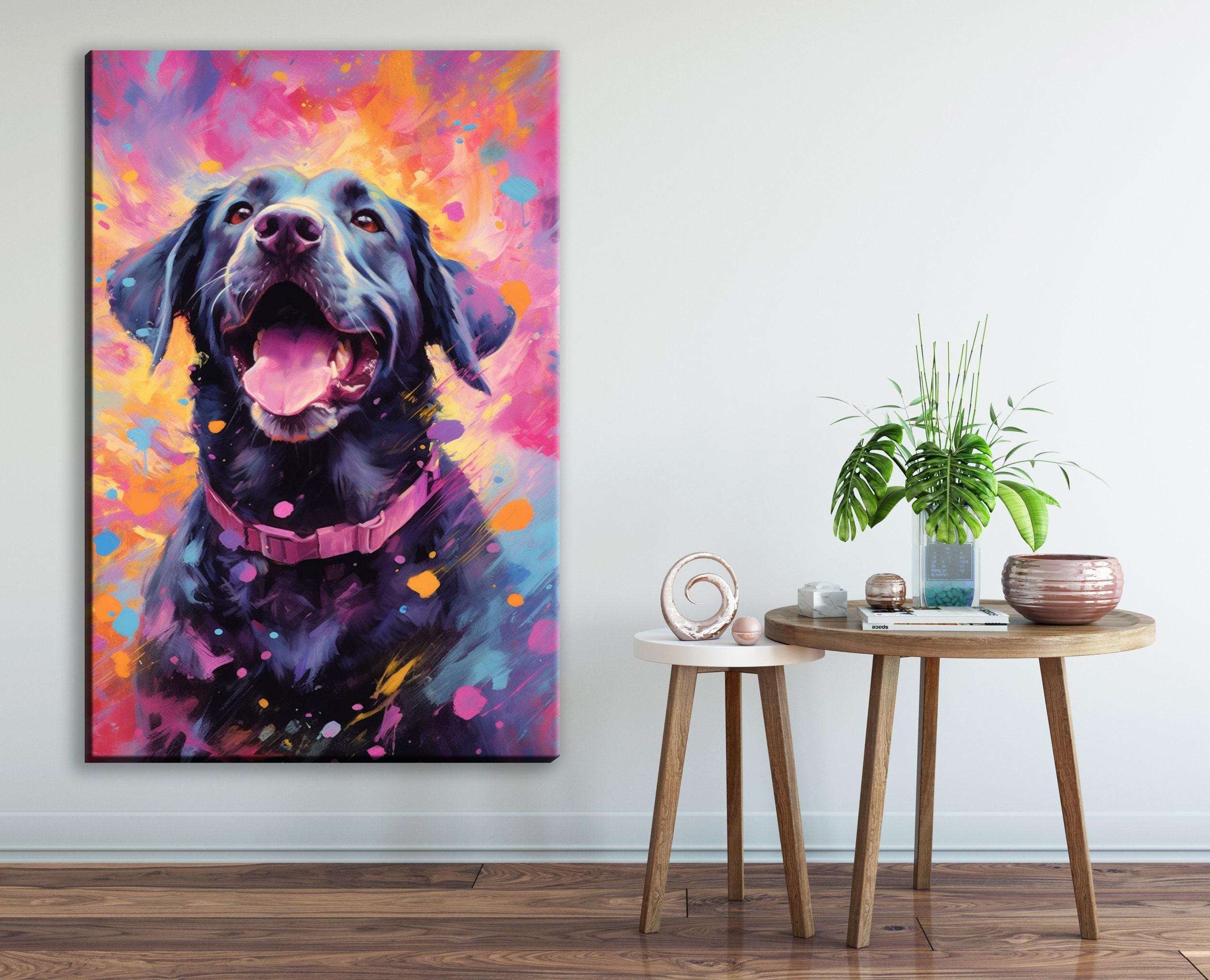 Black Lab Canvas | Large Dog Canvas Wall Art With Wood Frame & Colorful Painting