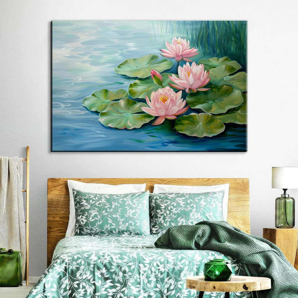 Pastel Water Lilies Art – Oversized Giclée Print Canvas | Ready to Hang Wall Decor