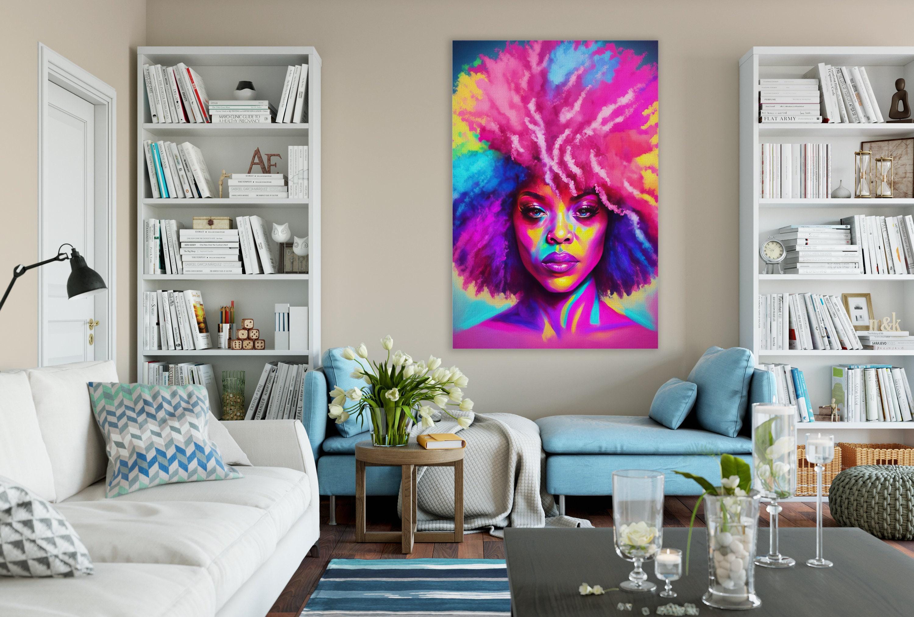 Black Female Art Print - Vibrant African Queen Painting on Gallery Wrapped Canvas