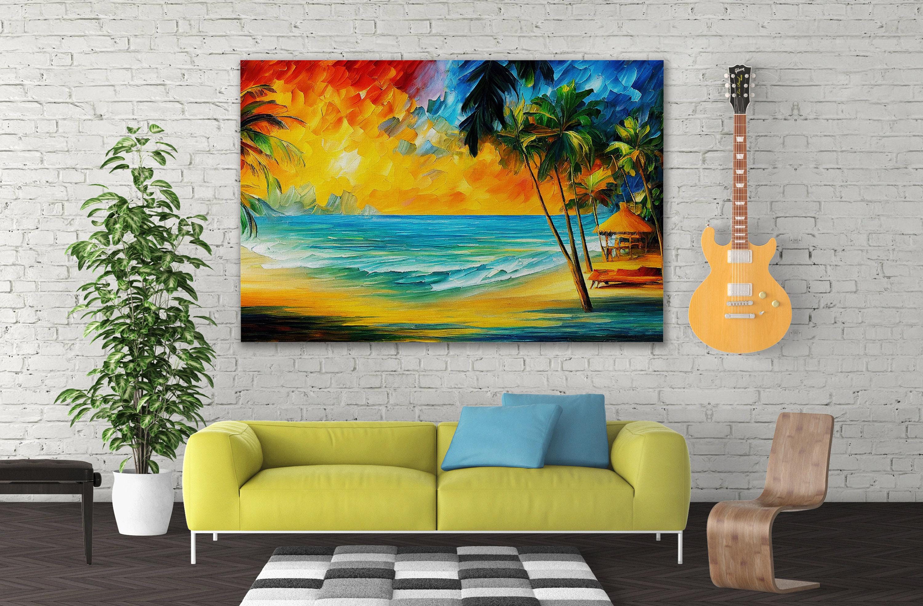 Tropical Beach Canvas Print – Vibrant Nautical Oil Painting | Gallery Ready Wall Art