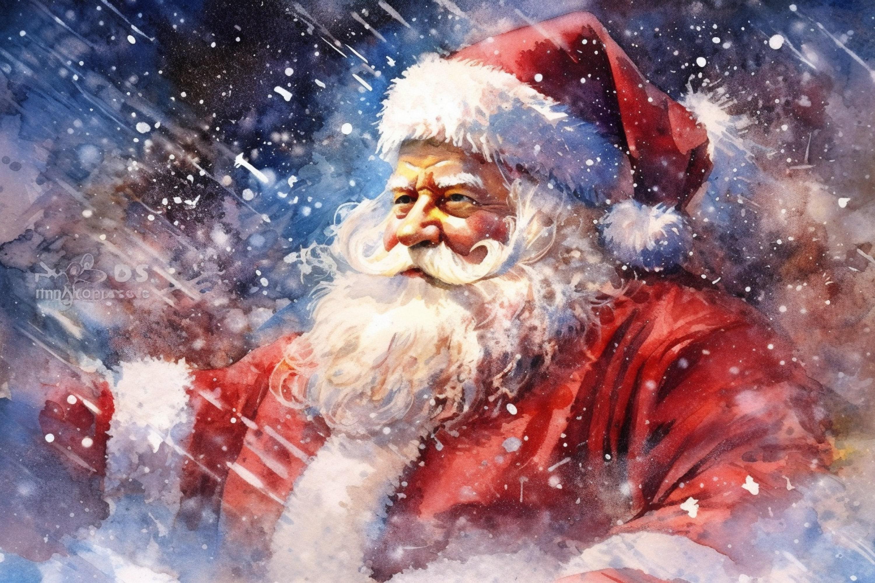 Jolly Old Saint Nick Watercolor - Traditional Holiday Decor, Print on Canvas, Artist Paper, Watercolor Paper, Available in Extra Large Sizes