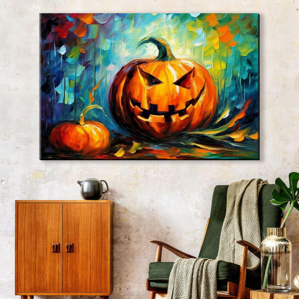 Halloween Pumpkin Wall Art – Large Jack O Lantern Canvas | Festive Pumpkin Art