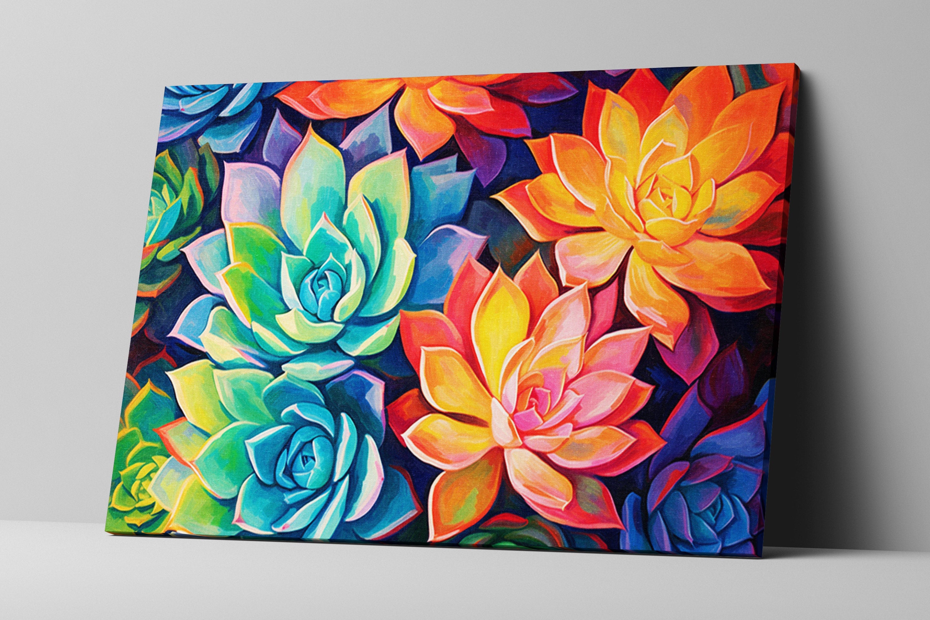 Succulent Wall Decor – Large Desert Plant Art on Gallery Ready Canvas Print
