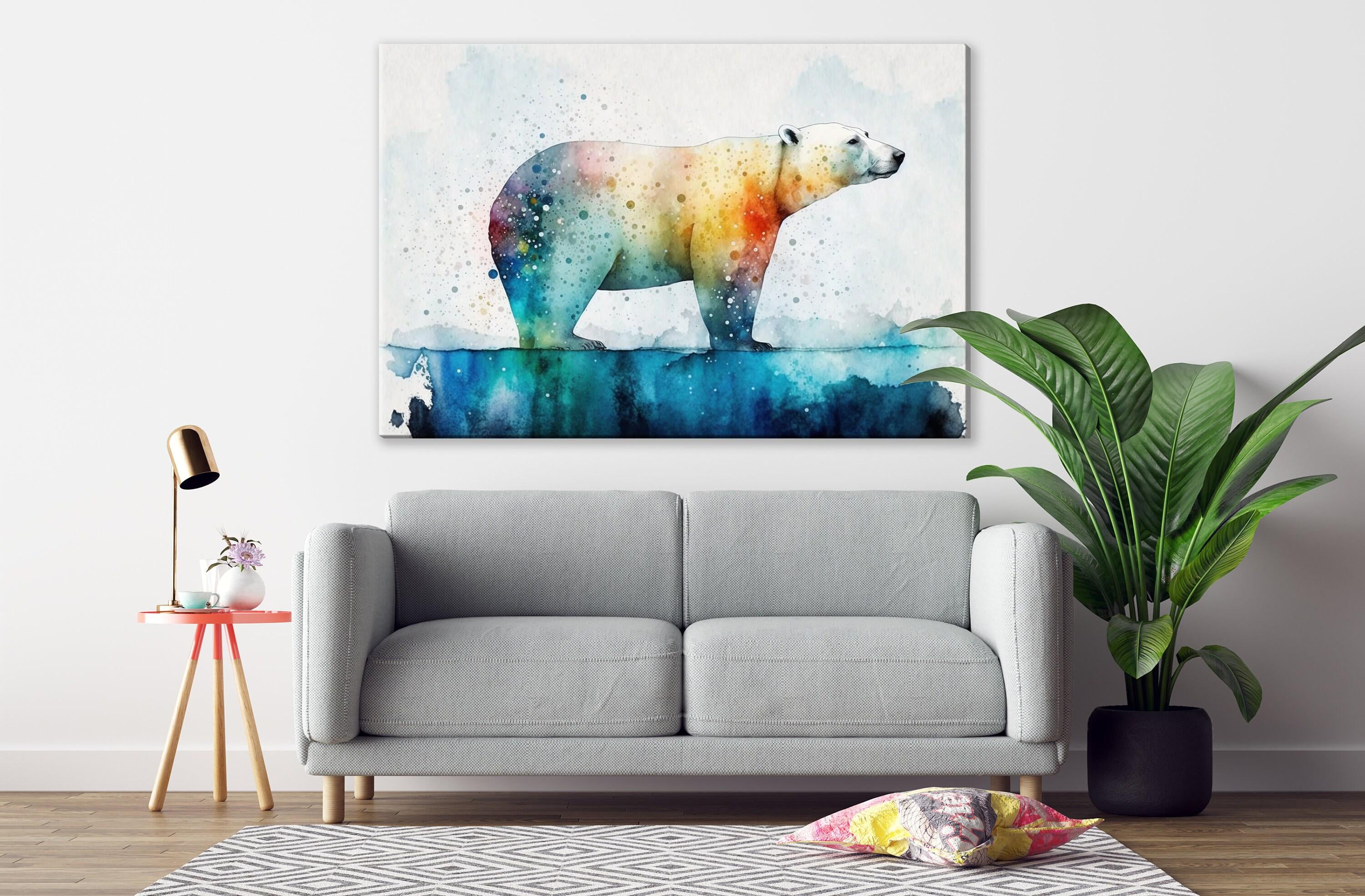 Elegant Arctic: Polar Bear Watercolor Painting, Giclee Print on Canvas, Artist Paper, Watercolor Paper, Available in Extra Large Sizes