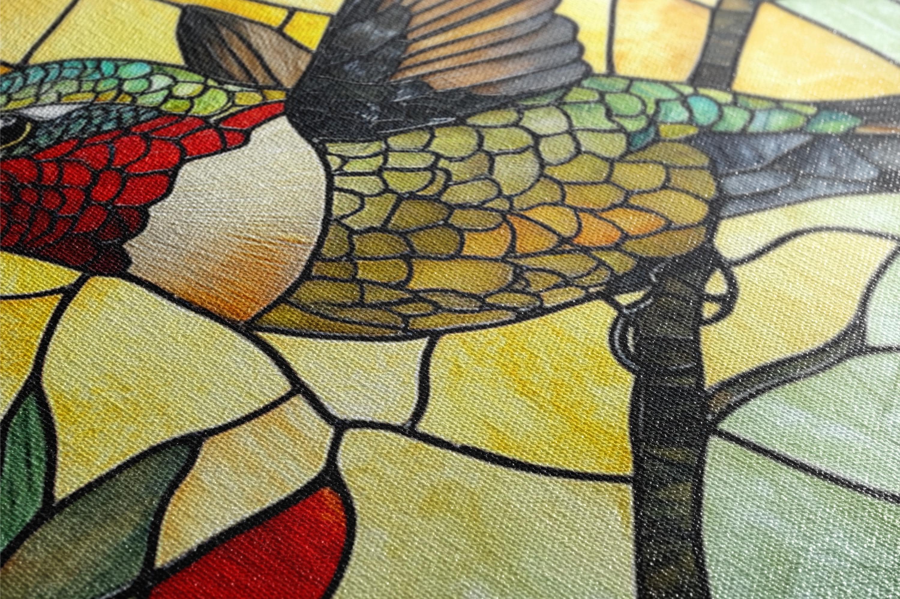 a painting of a bird on a tree branch