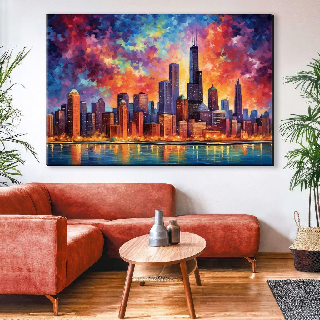 Chicago Skyline Canvas - Modern Cityscape Wall Art | Large Vibrant Canvas
