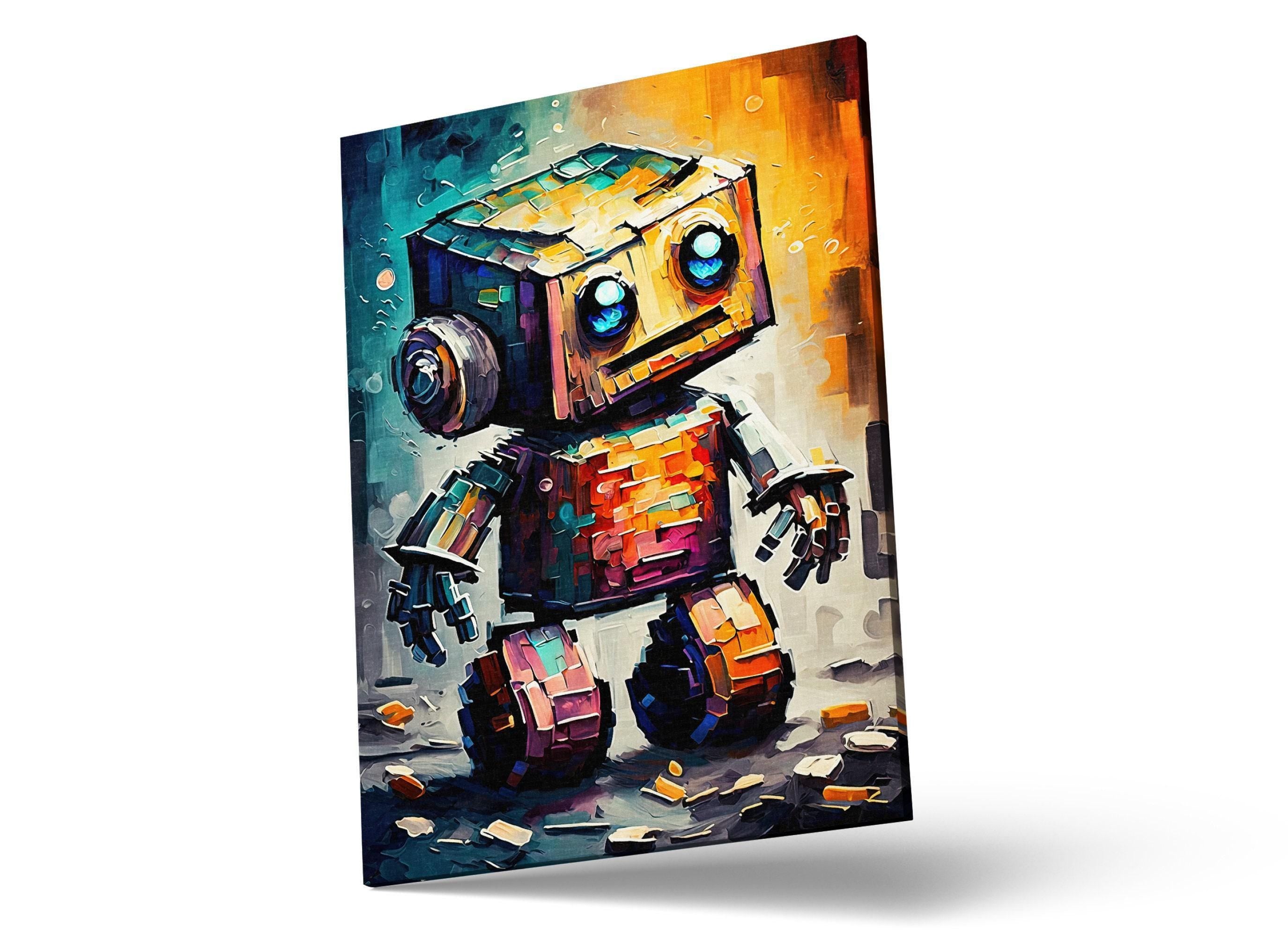 Baby Robot Art - Colorful Kids Robot Painting | Whimsical Nursery Decor Print