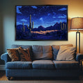 a living room with a couch and a painting on the wall